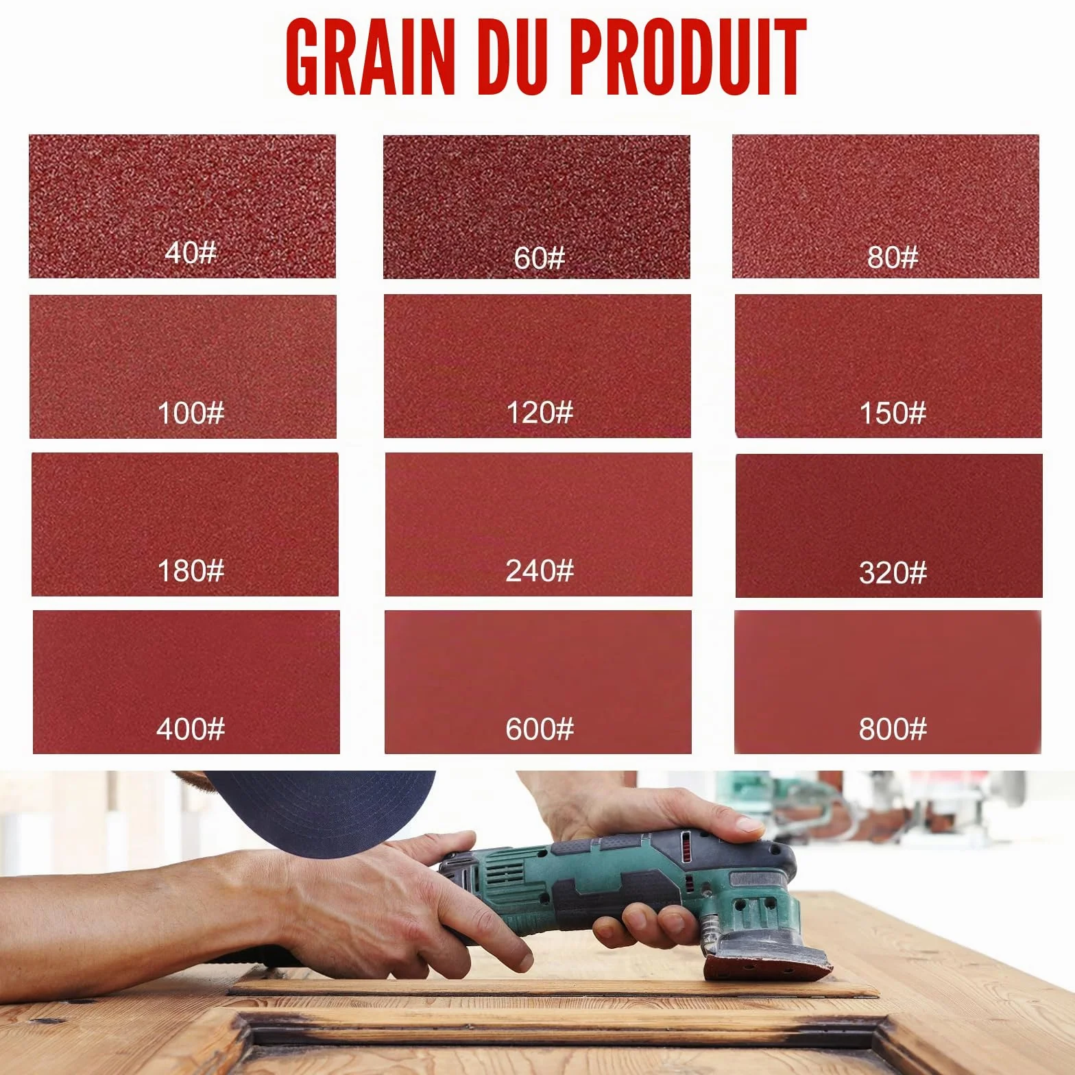 Papier Abrasif Ponceuse Grain 80 105 x 152mm KONGMING 50 Pièces Triangulaire 11 Trous