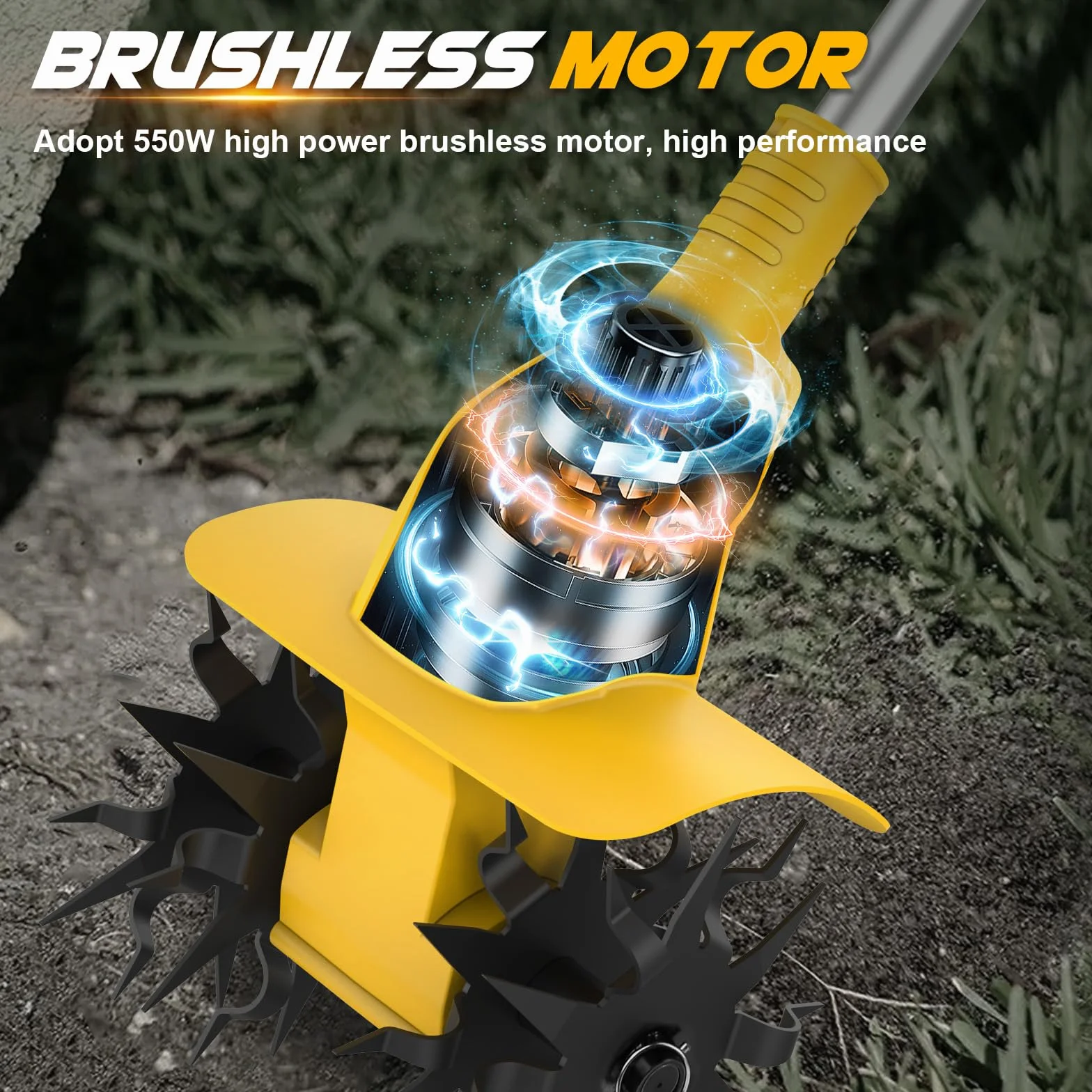Motobineuse sans Fil Compatible Batterie Dewalt 20V, Motobineuse électrique 500W, Profondeur 20cm, Largeur 16cm, 360RPM sans balais Pliable, sans Batterie