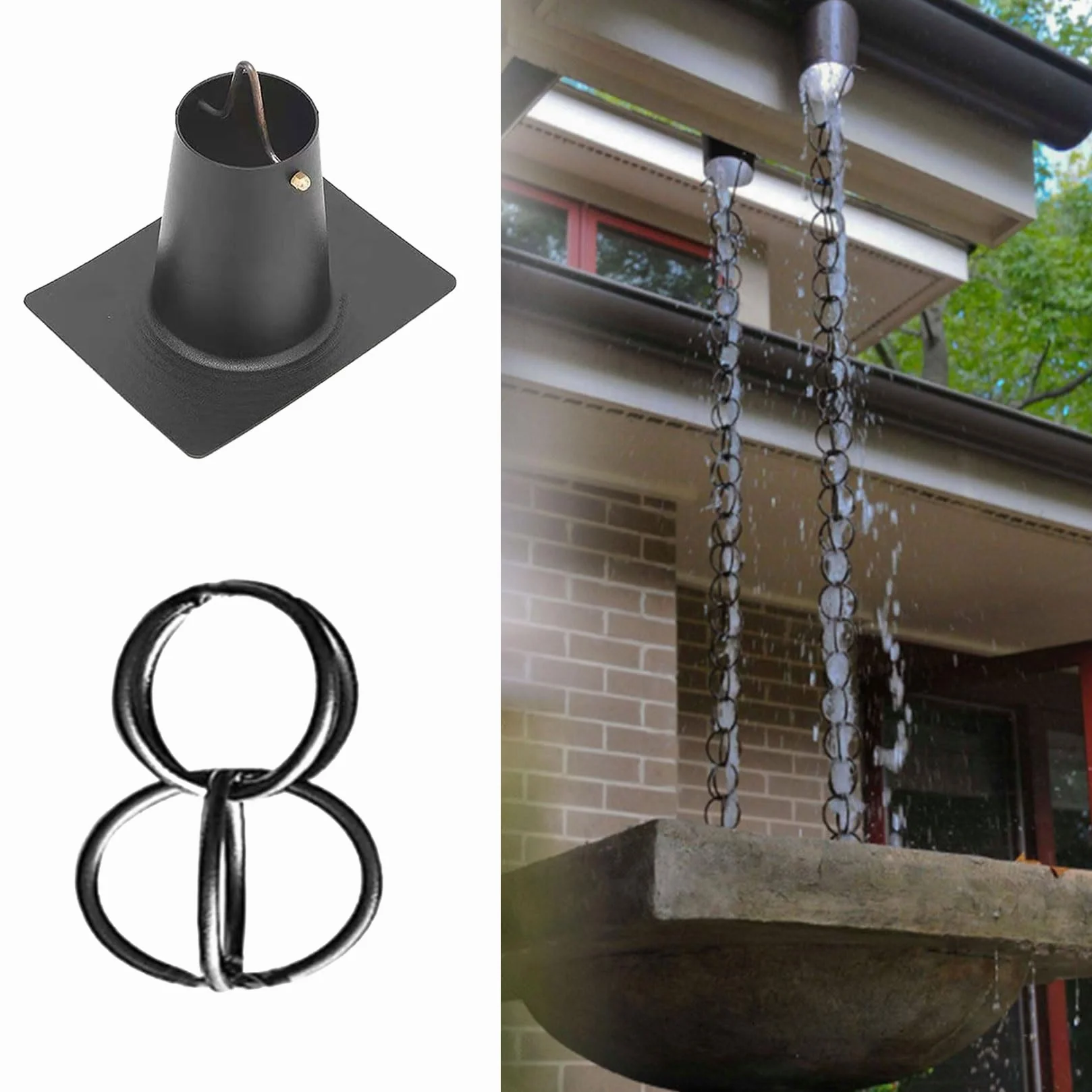Chaîne de Pluie,Chaine de gouttiere,Rain Chain,pour Gouttiere ChaîNe De Pluie Japonaise pour Les Fortes,Remplacement de Descente Extérieure,pour Toit,Jardin 2.4m(8ft) Noir