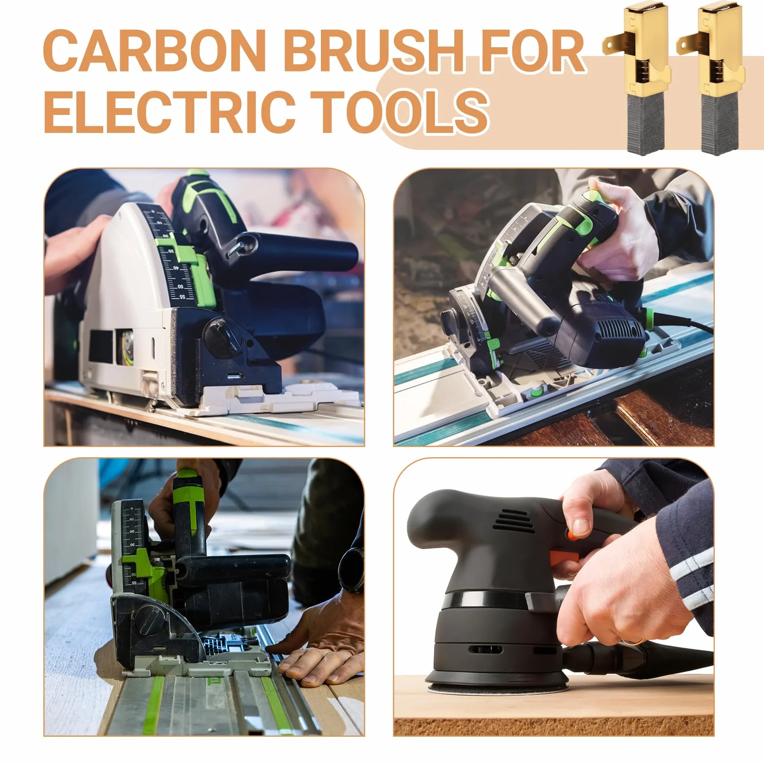 Balais de carbone compatibles Festool TS55 TS75 6 x 11 x 16,5 mm connexion métal (2 pièces)