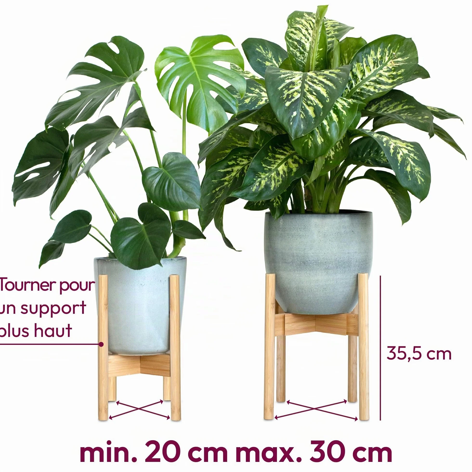 Gadgy Support pour Plantes Intérieur Bambou Réglable Ensemble 2 Pièces Pots Ø 20-30 cm Décoration Maison Moderne