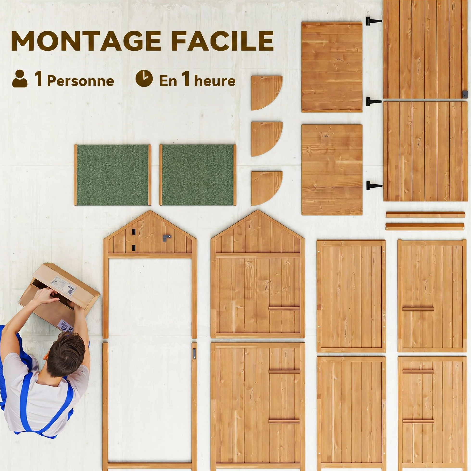 Outsunny Armoire de Jardin Bois 3 étagères 2 Portes 77x54x179 cm Jaune