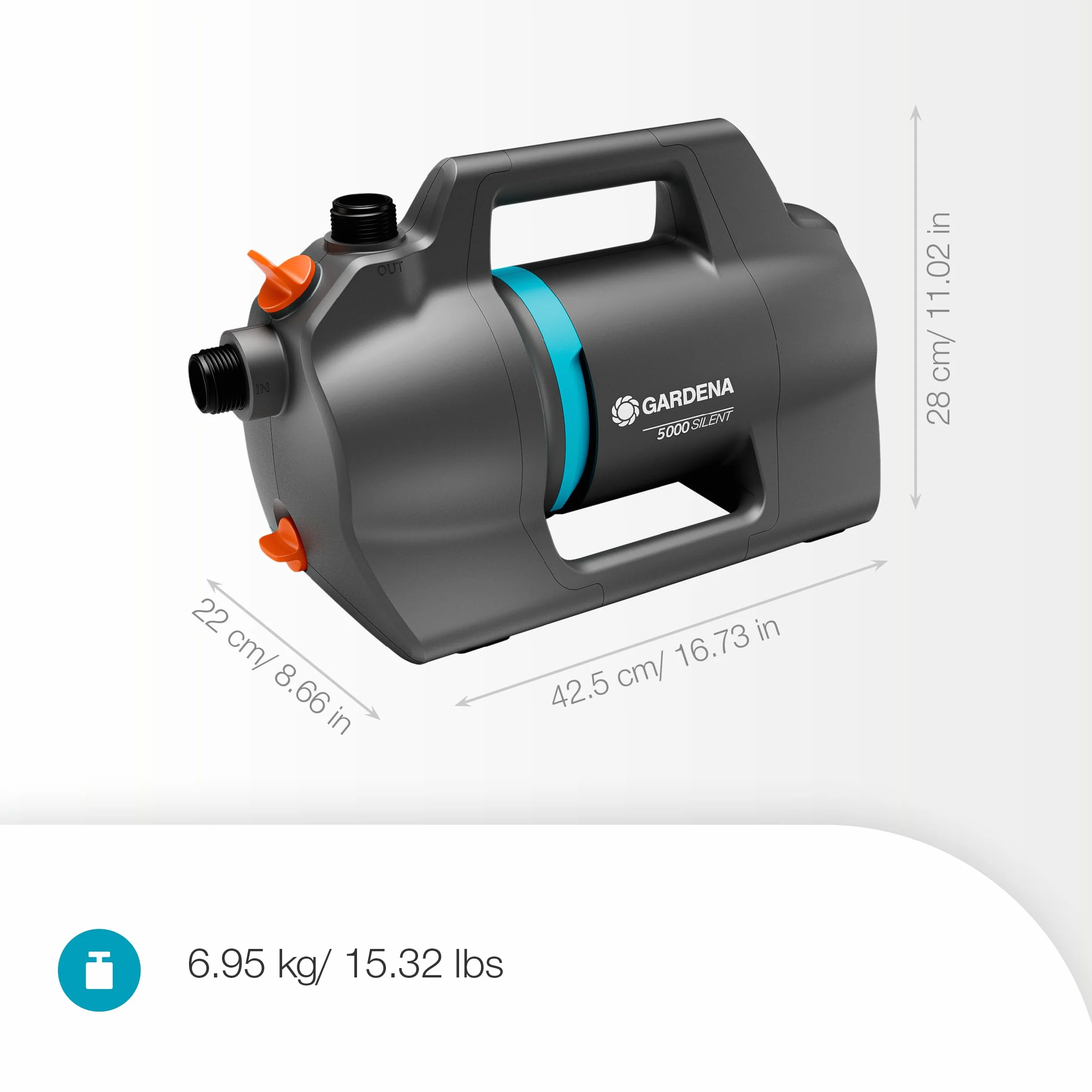 GARDENA Pompe d'arrosage de surface 5000 Silent, 26% débit supérieur, Technologie silencieuse (9080-20)