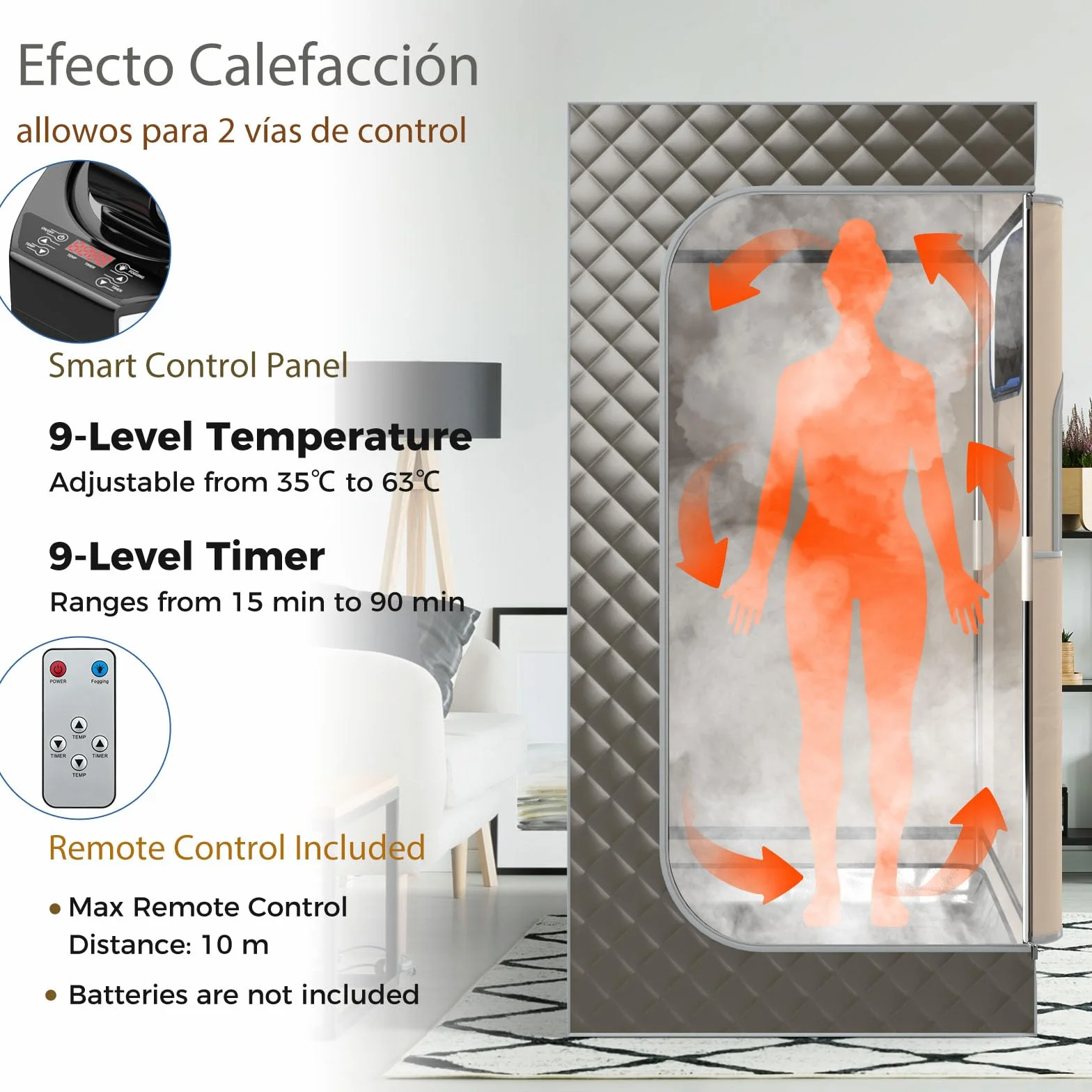 HOMASIS Sauna à Vapeur Portable 3L avec Générateur, Télécommande, 9 Niveaux de Température, Chaise Pliante Gris