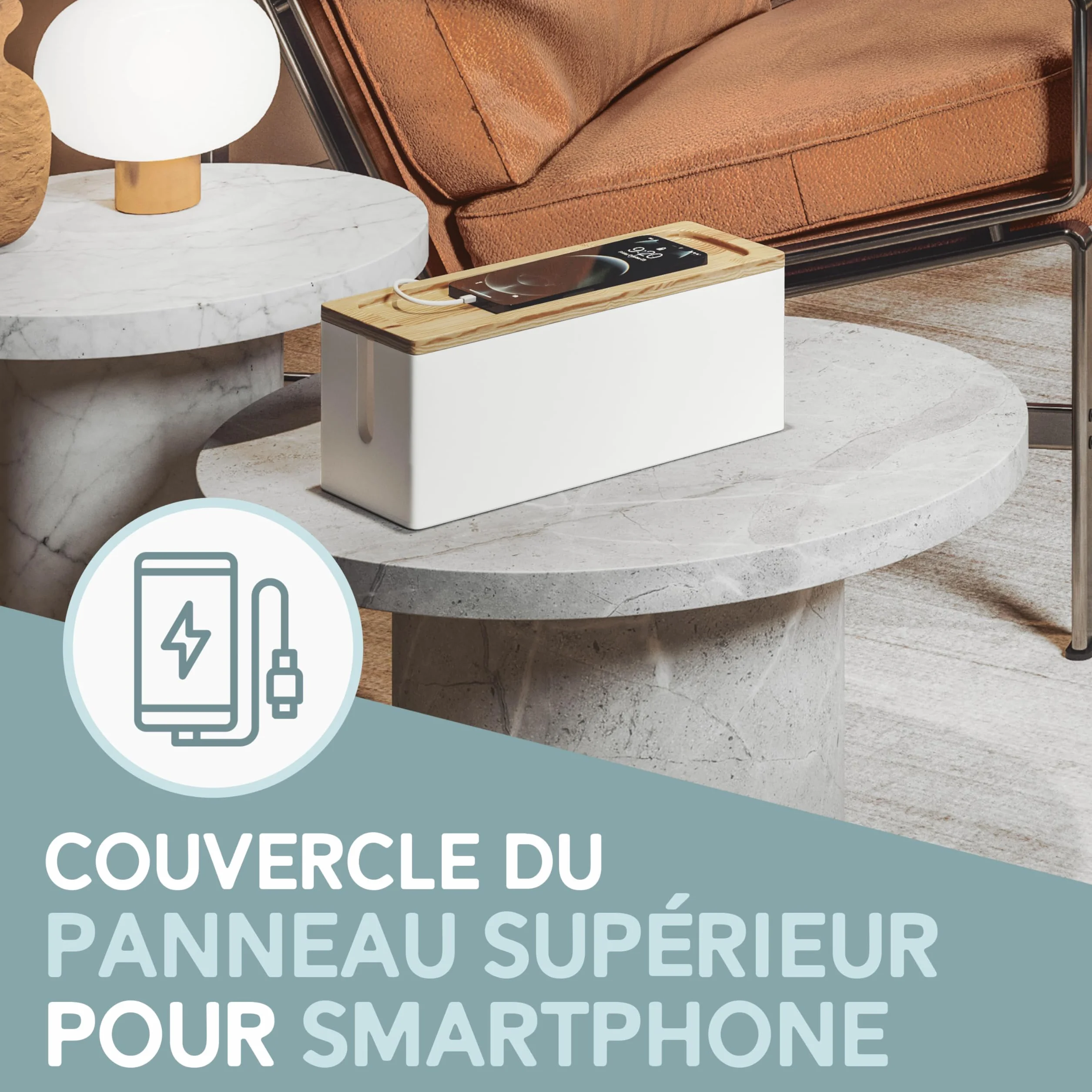 Lot de 2 Boîte de Rangement de Câbles en Bois Rustique pour Bureau TV Ordinateur USB Blanc