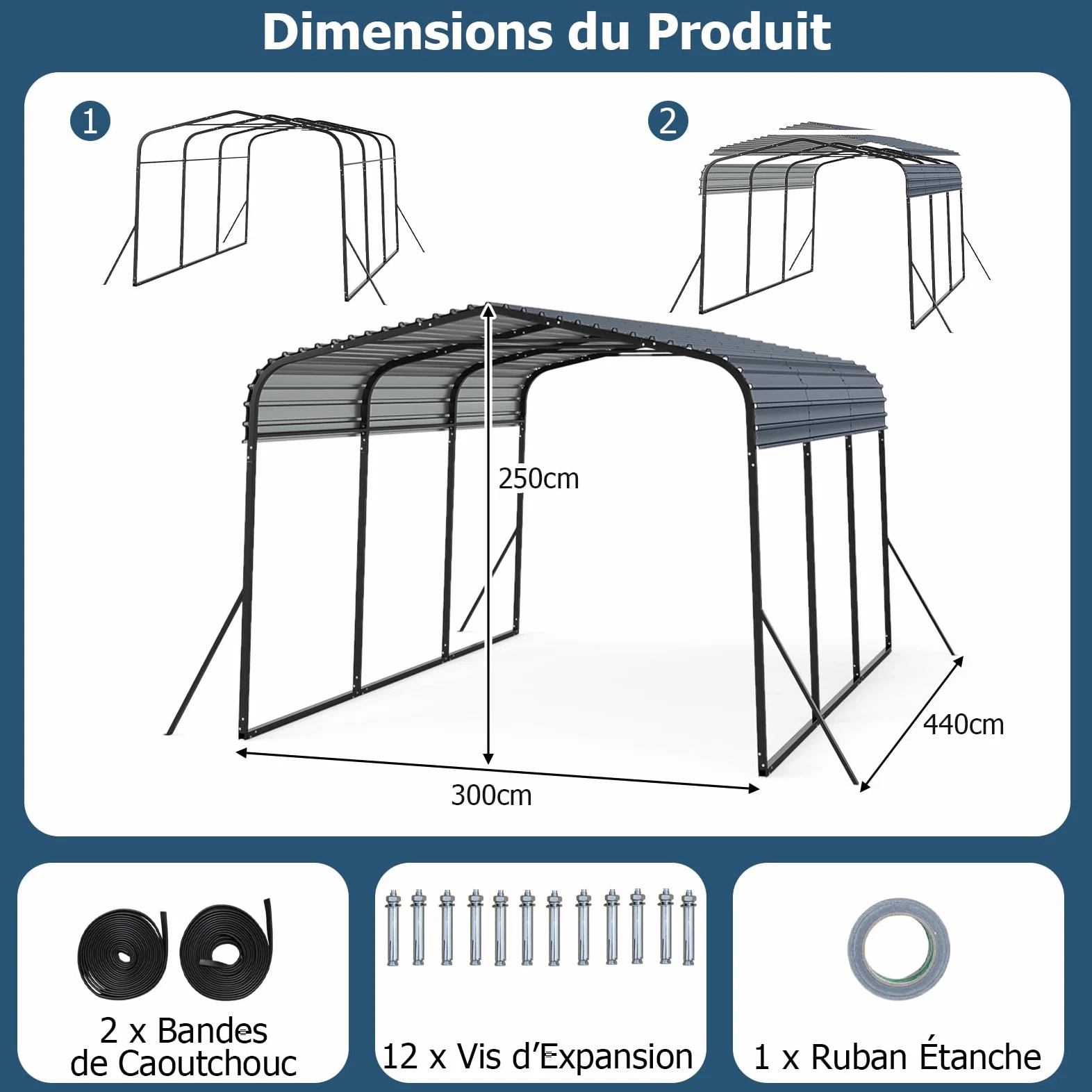 GOPLUS Grand Abri de Voiture en Métal, 440 x 300 x 250 cm, Toit Rigide, 4 Pieds Inclinés et Ancrages Extérieurs, Tente Carpot pour Voiture pour Camions, Tracteurs, SUV