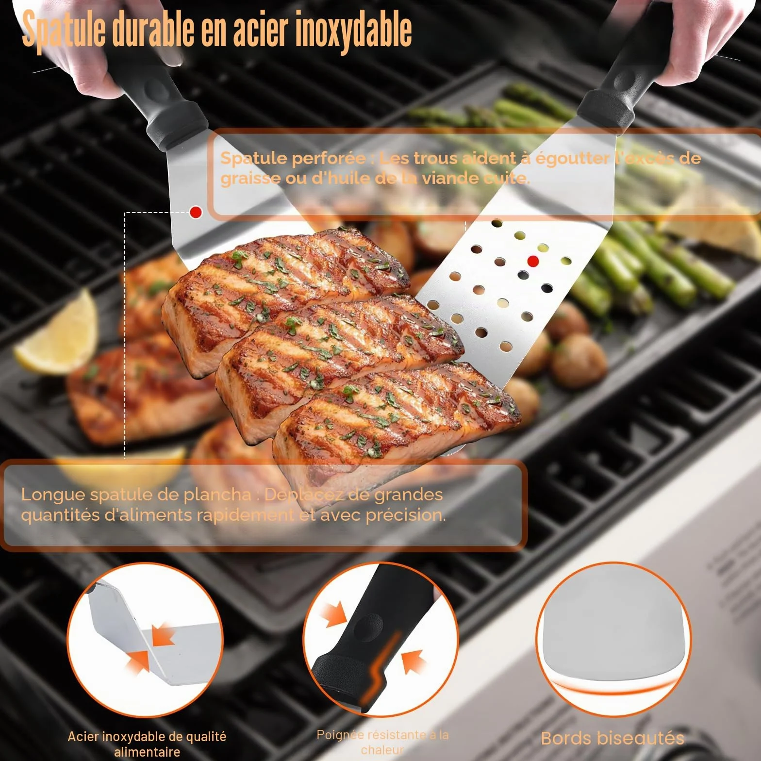 JUAUO Kit 27 Accessoires Plancha Barbecue Acier Inoxydable Inclut Presse à Steak Spatules Sac