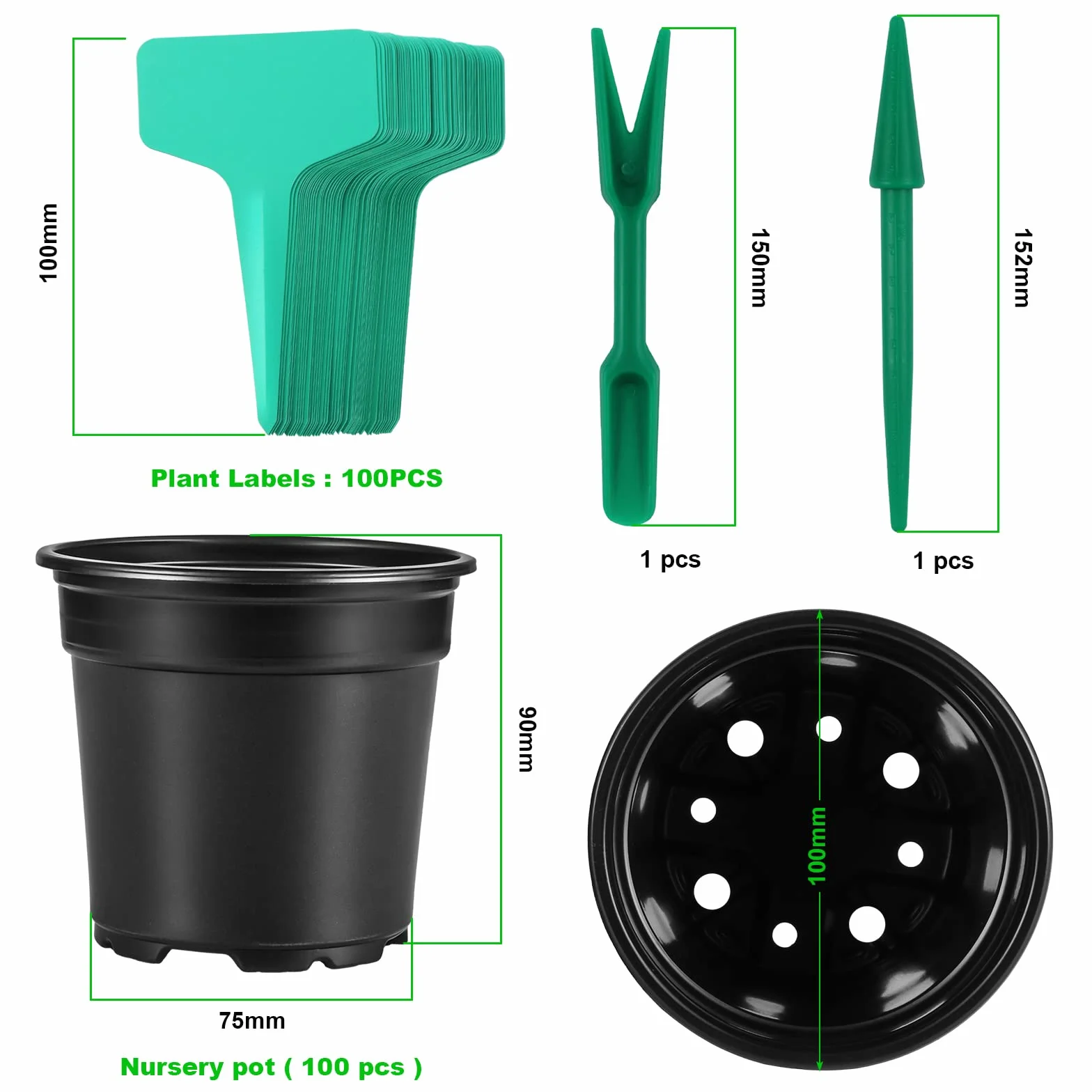 Coolty Lot de 100 pots de fleurs en polypropylène noir souple, 10,2 cm de diamètre