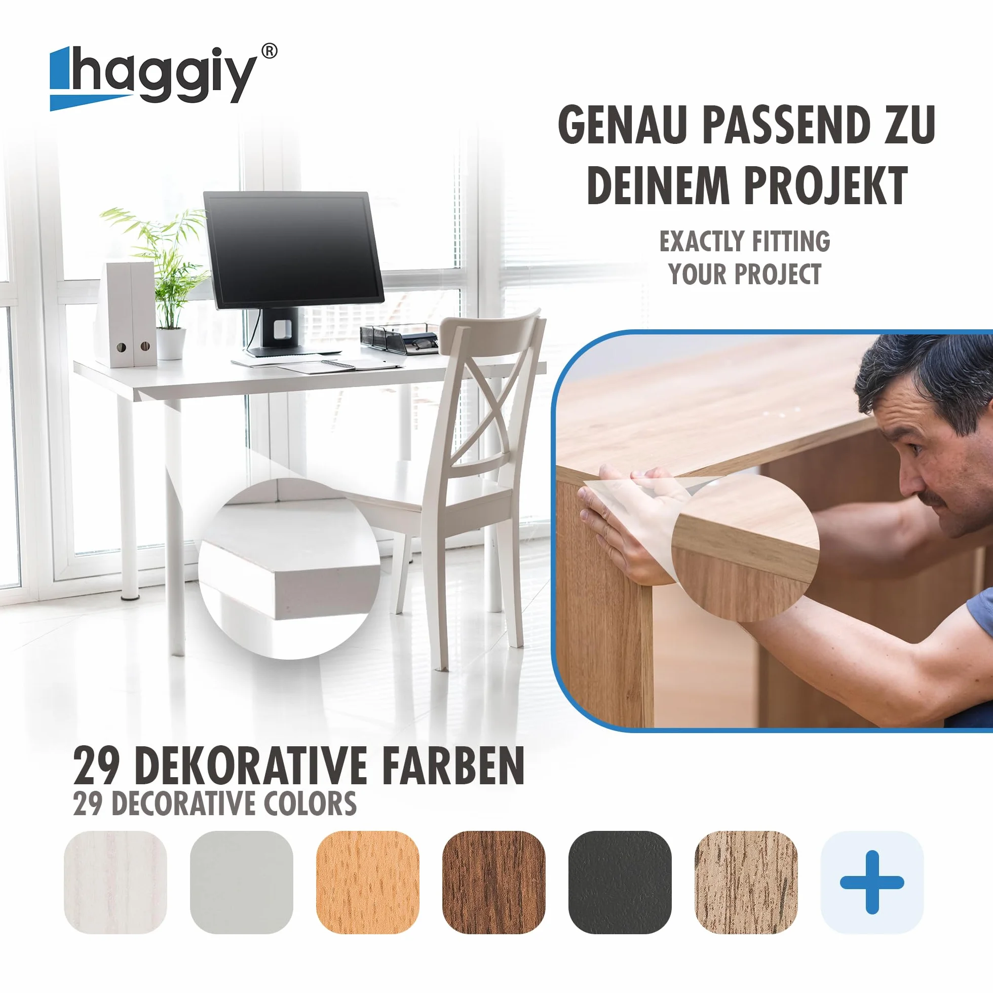haggiy Ruban de Chant en mélamine Autocollant 18 mm x 5 m pour Meubles Blanc
