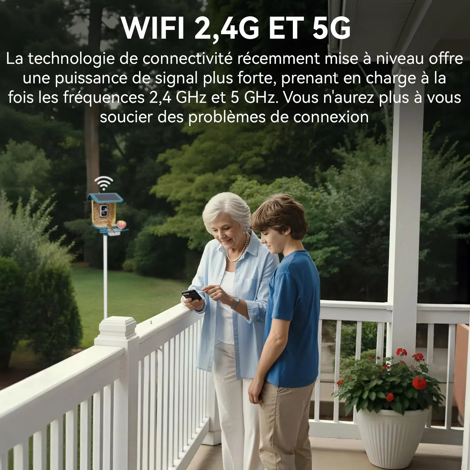 Mangeoire à Oiseaux Caméra 2K Solaire WiFi 2,4/5 GHz Vision Nocturne Couleur Identification IA 10 000 Espèces IP65