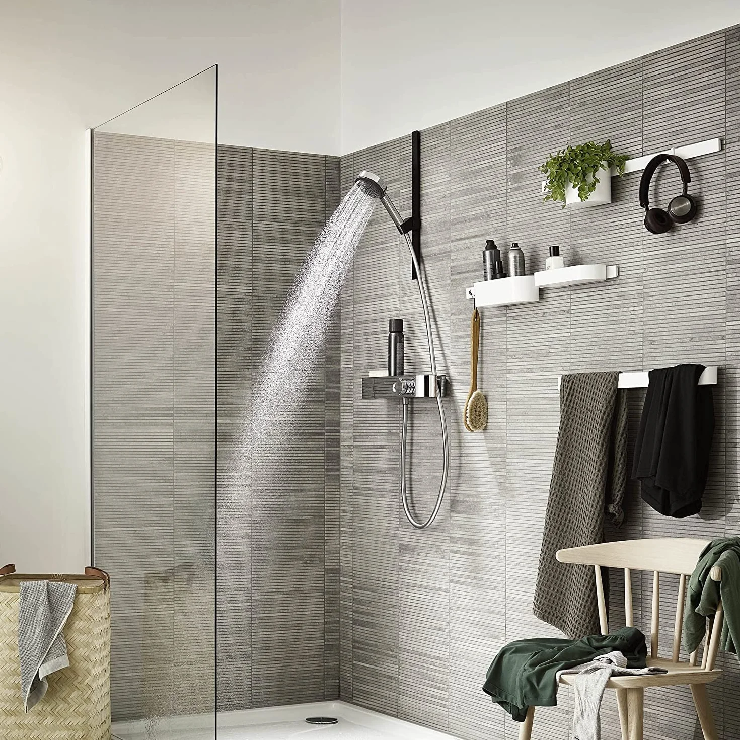 hansgrohe Pulsify Select S Pommeau de douche économie d'eau 9 l/min EcoSmart Douchette à main 3 types de jet Edition Relaxation Ronde 105 mm Chromé