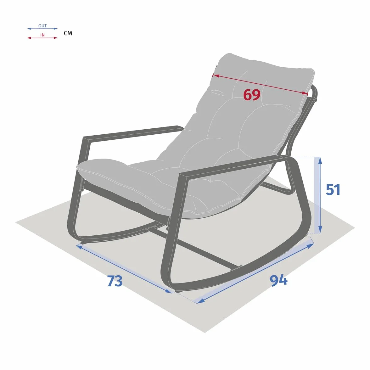 Hespéride - Fauteuil à Bascule Felinio Taupe - Acier Traité Epoxy Anti-Rouille - Mobilier d'Aménagement pour Jardin, Terrasse, Balcon, Patio