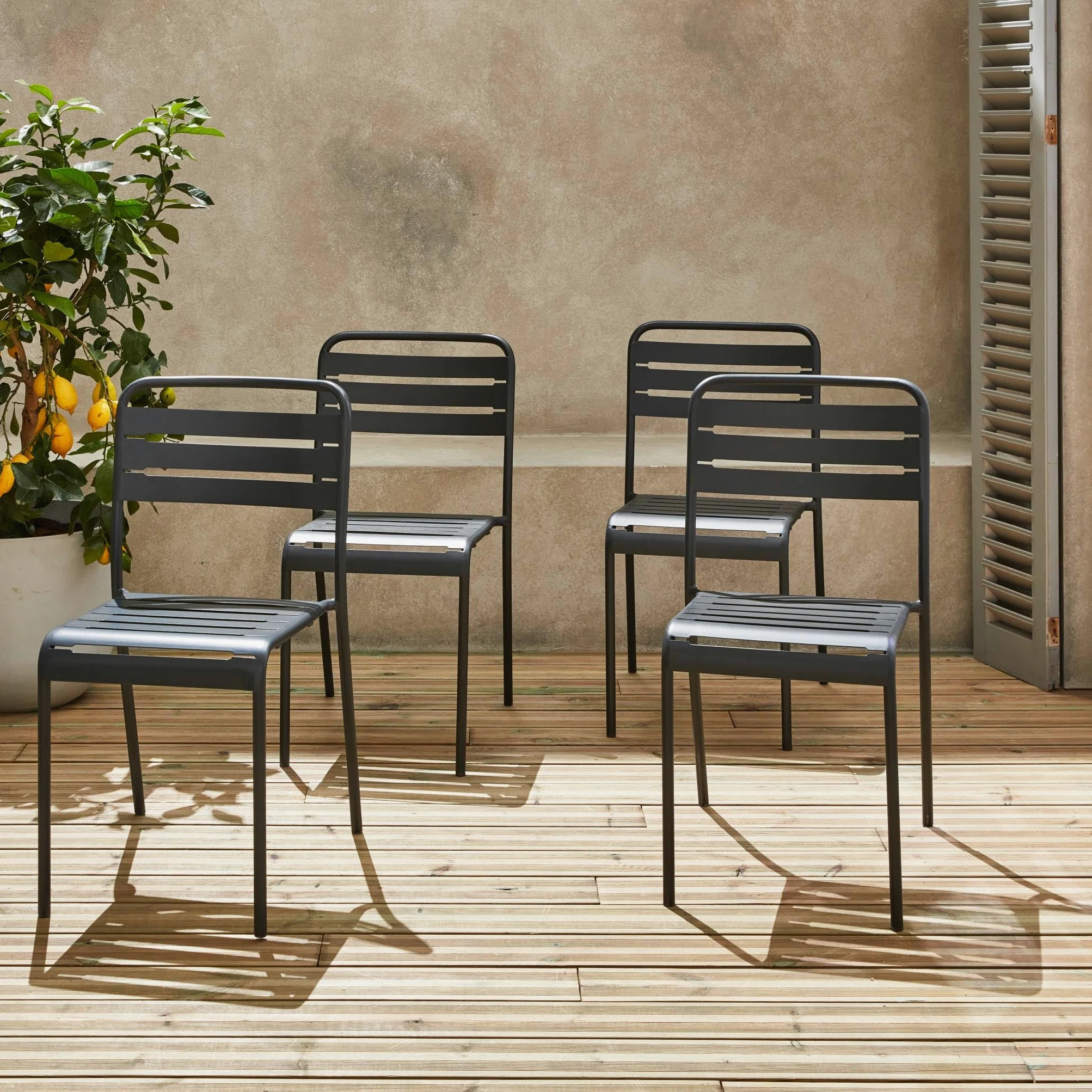 Alice's Garden - Lot de 4 chaises de Jardin Acier. 4 Places. Anthracite. Amelia. L44 x P52 x H79cm