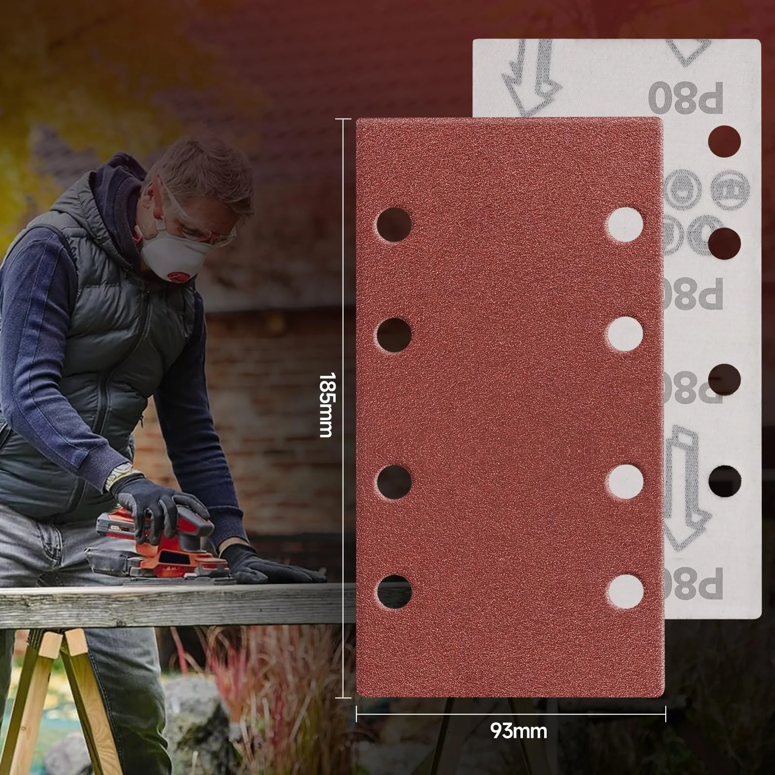 Papier a Poncer 93x185mm 40/60/80/120/240 Grains Feuilles Abrasives pour Ponceuse Vibrante 50 Pièces