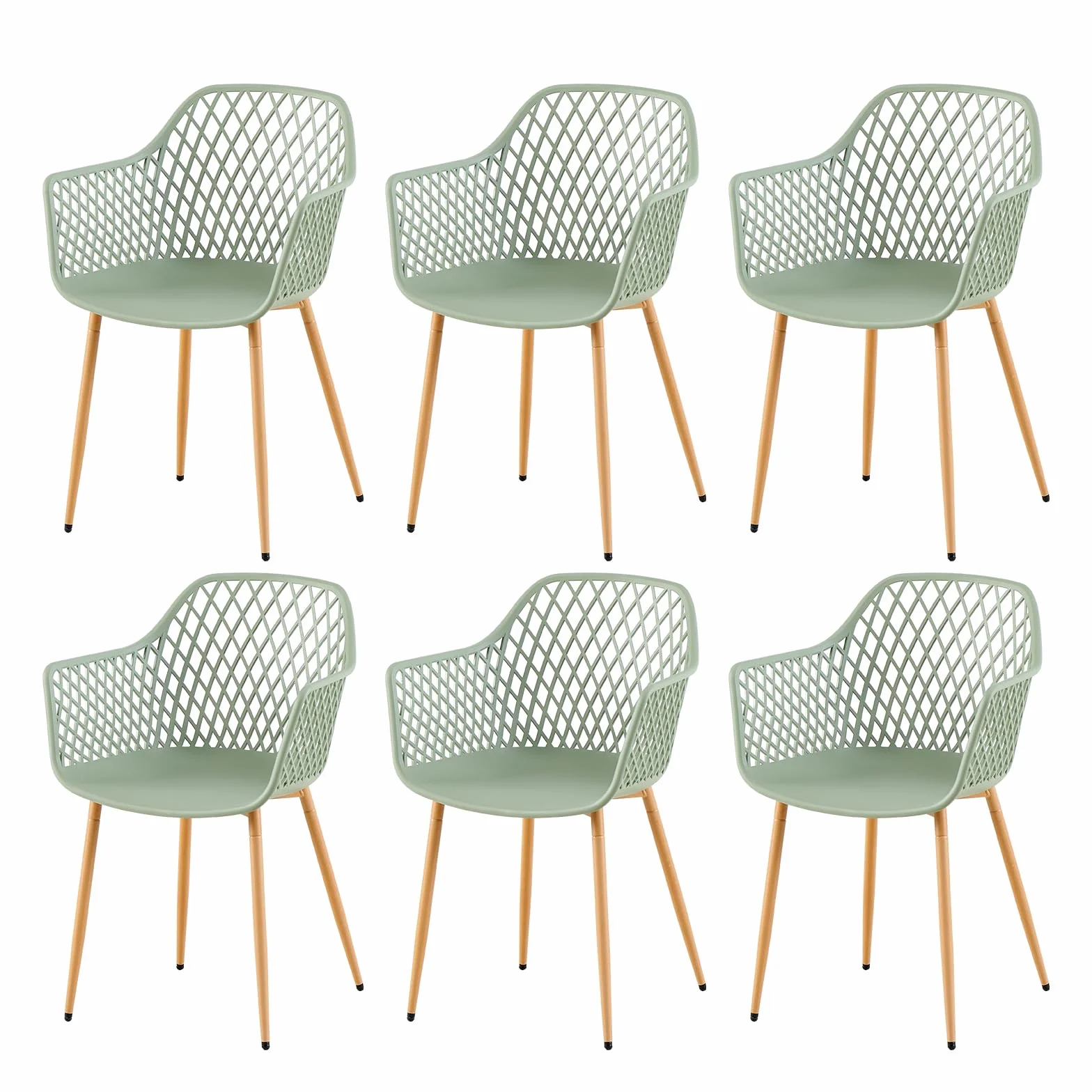 buybyroom Chaise de Jardin Exterieur Lot de 6, Chaise Plastique avec Accoudoir et Pied en Métal, Fauteuil Jardin Exterieur pour Terrasse,Balcon,Salle a Manger,Salon,Dossier à Design Ajouré,Grise-verte