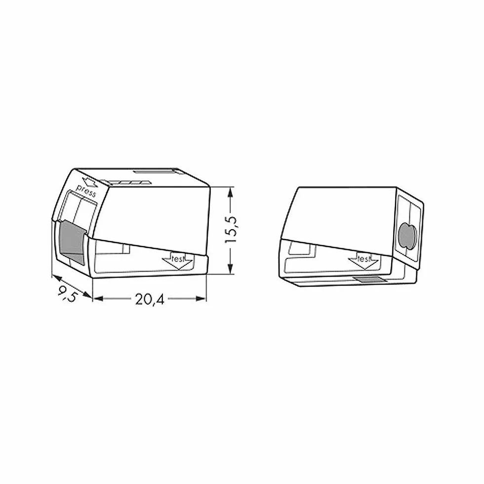 Wago 224-112 Bornes pour Luminaires 3 Entrées 0,5-2,5mm²
