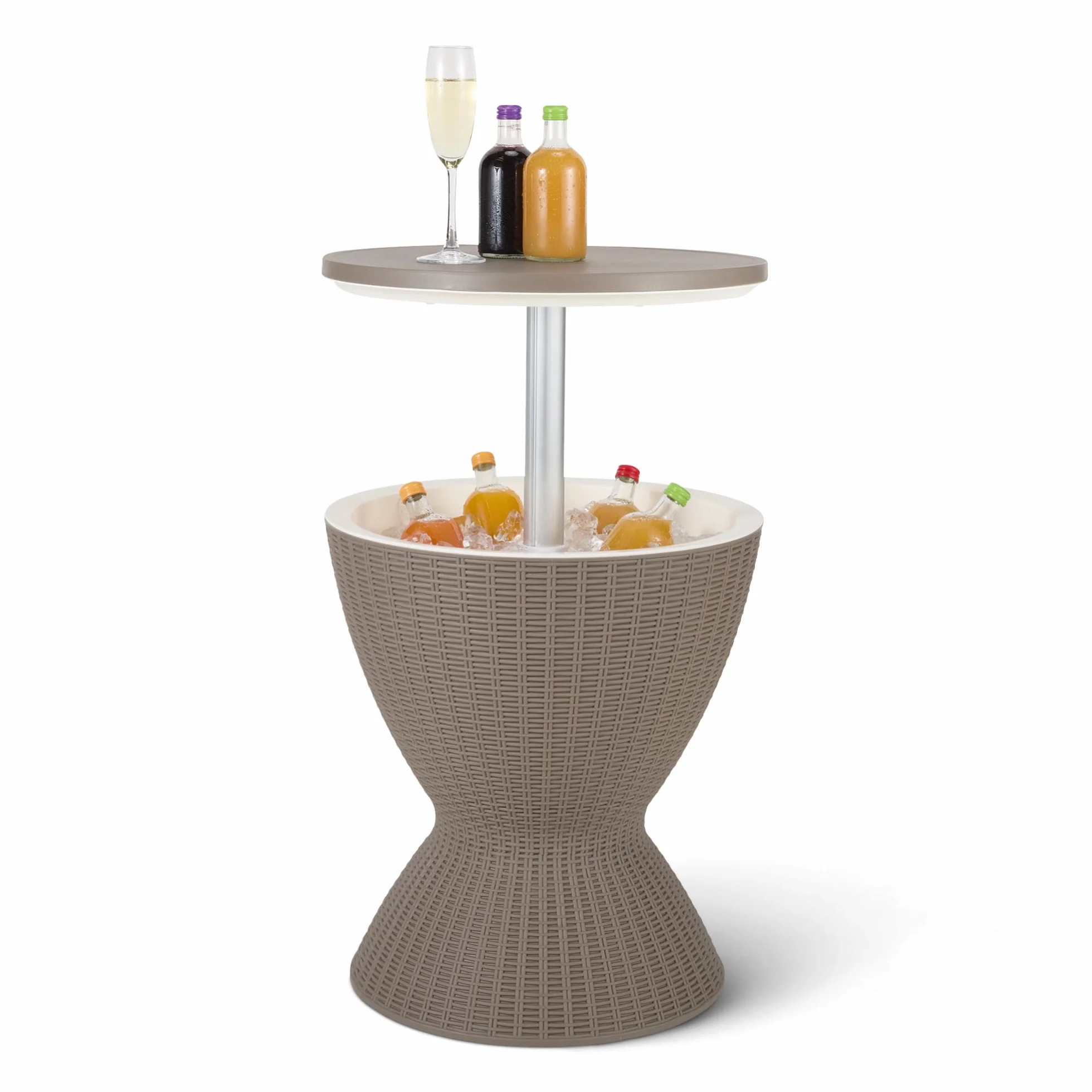 Amazon Basics Table De Bar pour Terrasse avec Glacière 30L, Osier, 48 x 48 x 57-82 cm, Marron