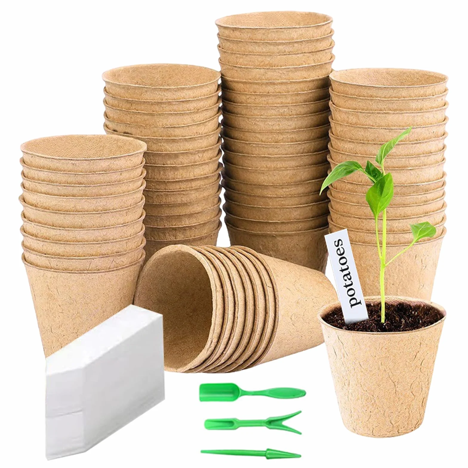 Pots Culture,50pcs Pots de Culture,Godets Semis Plantes,Pot de Semis Fibre,avec 50pcs Etiquette Plante et 3 Outils de Repiquage,pour Serre Jardin Potager