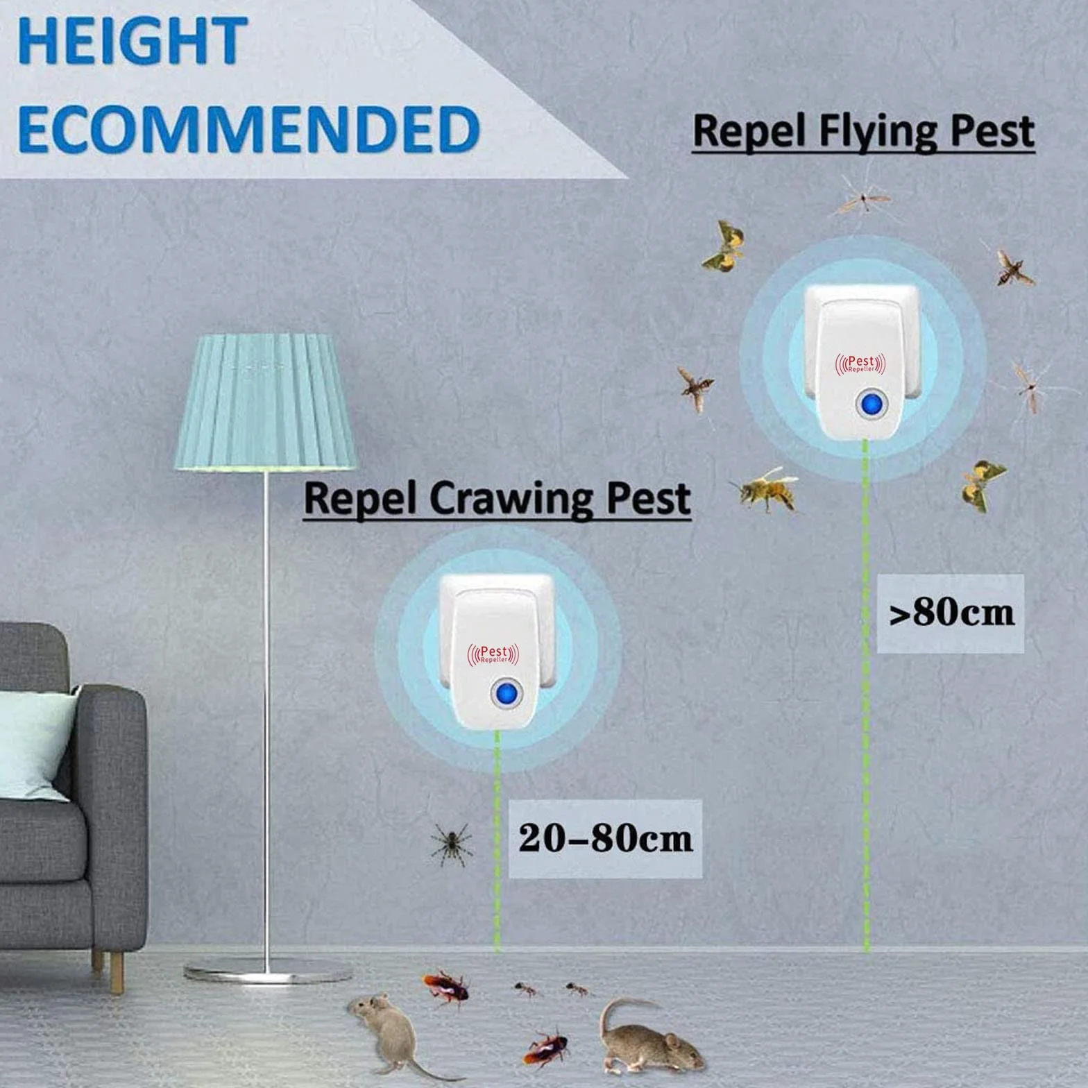 Répulsif Ultrason Anti-Rongeurs Insectes, Contre Les Insectes & Intérieur Répulsif Électronique Anti Souris, Moustiques, Cafards, Rats, Fourmis, Araignées (4 Pack)