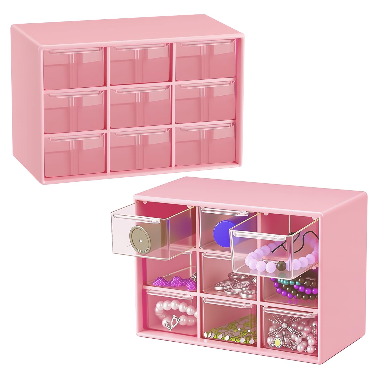 Pink Clear 9-Compartment Desk & Drawer Organizer