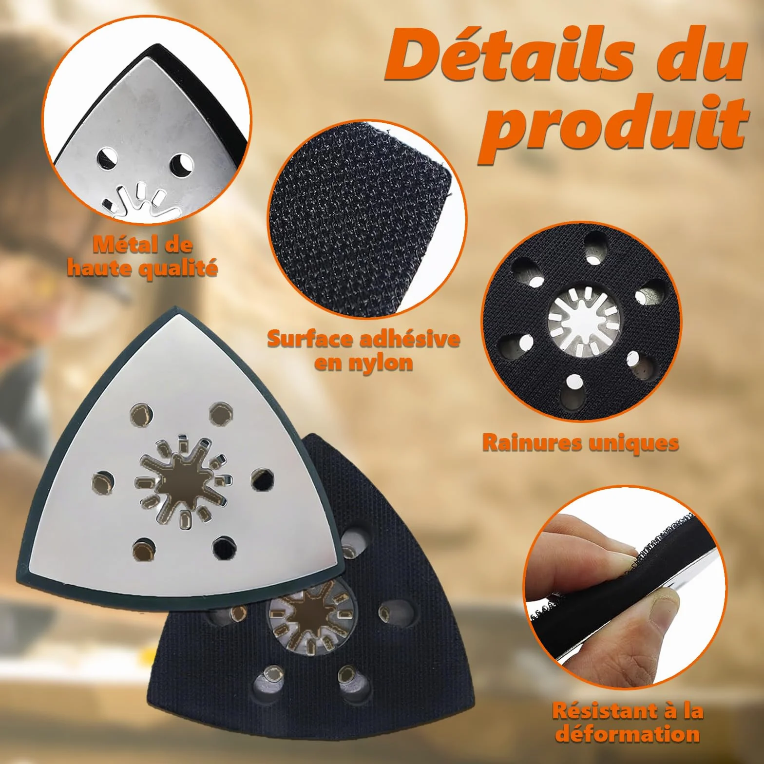 Patin ponceuse triangulaire 93mm Plateau de ponçage multifonction pour Bois Plastique Dur