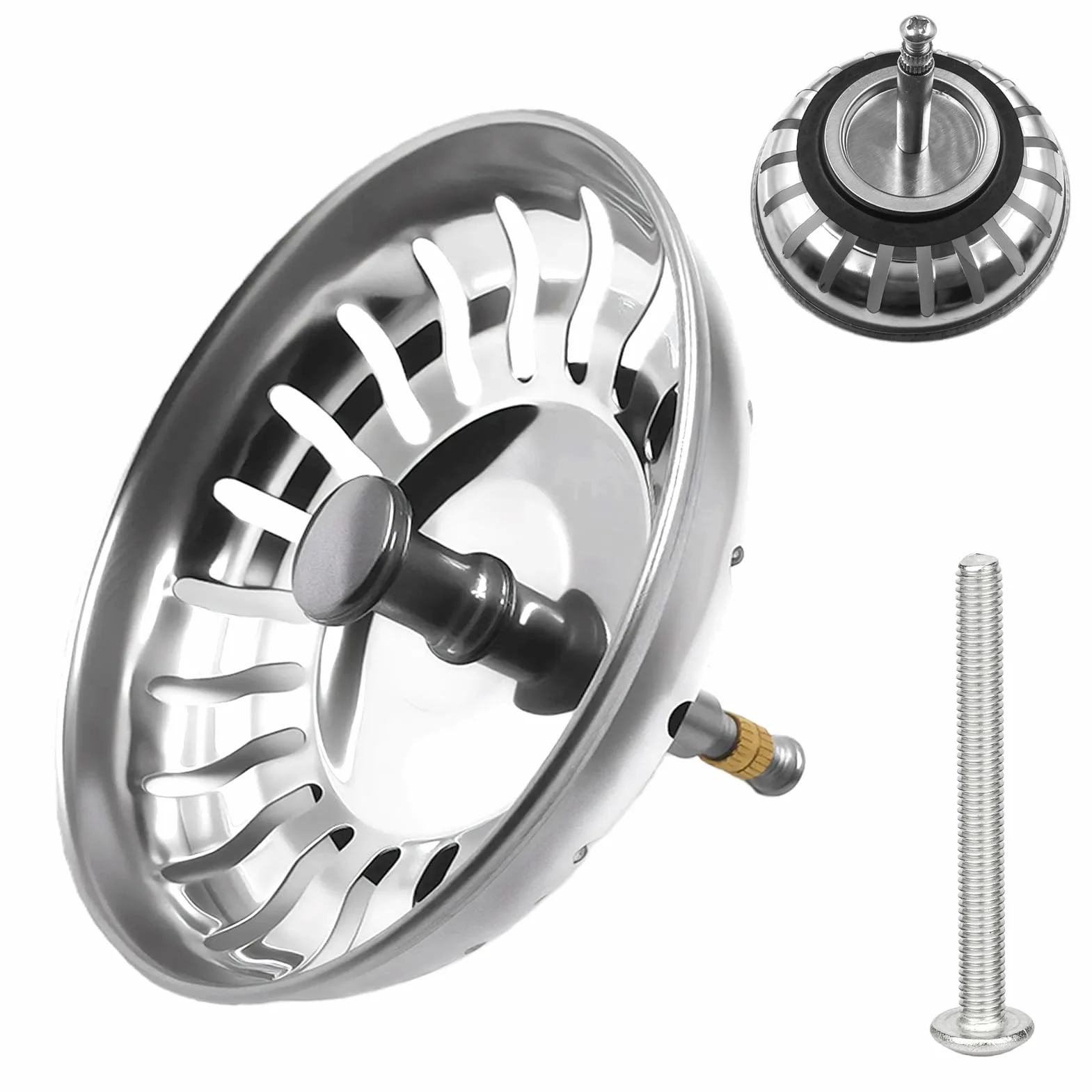 Bouchon Evier Cuisine Ø 80 mm Acier Inoxydable avec Goupille Réglable Crépine Anti Colmatage