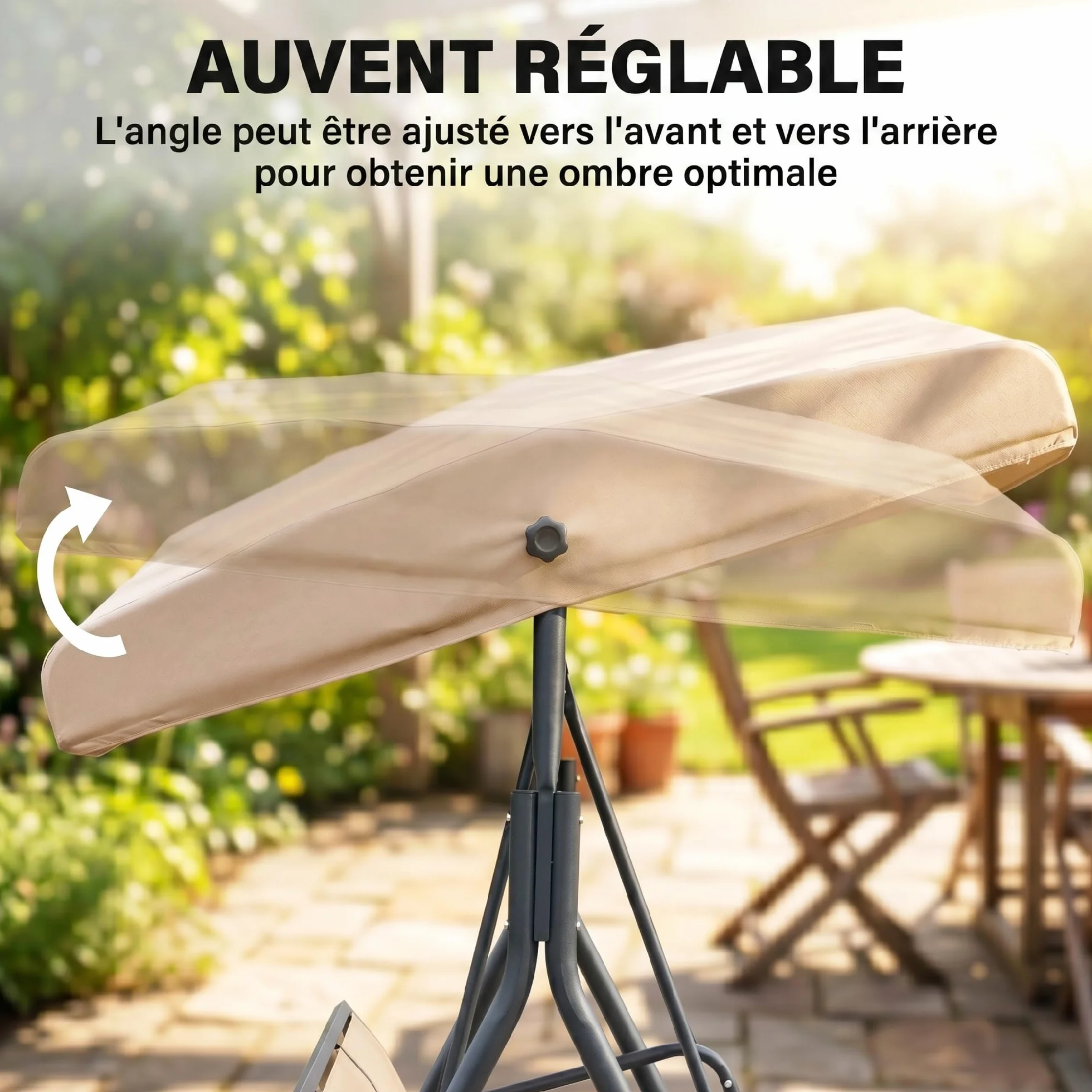 Outsunny Balancelle de Jardin 3 Places Toit Inclinaison réglable Acier époxy Beige
