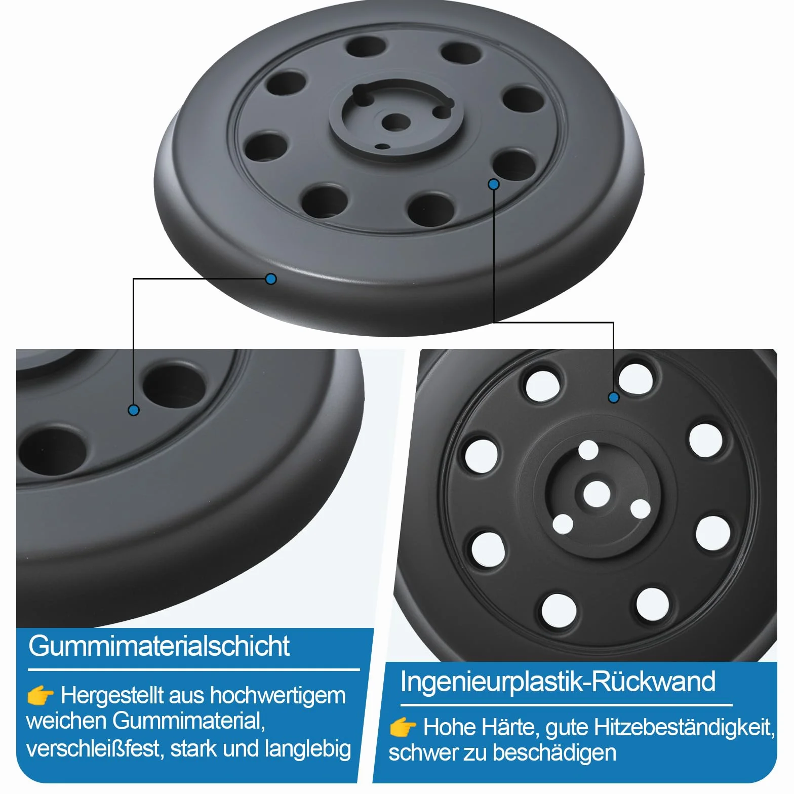 Plateau de ponçage dur Ø 125 mm 8 trous compatible Bosch PEX 12 PEX 125 PEX 400 A