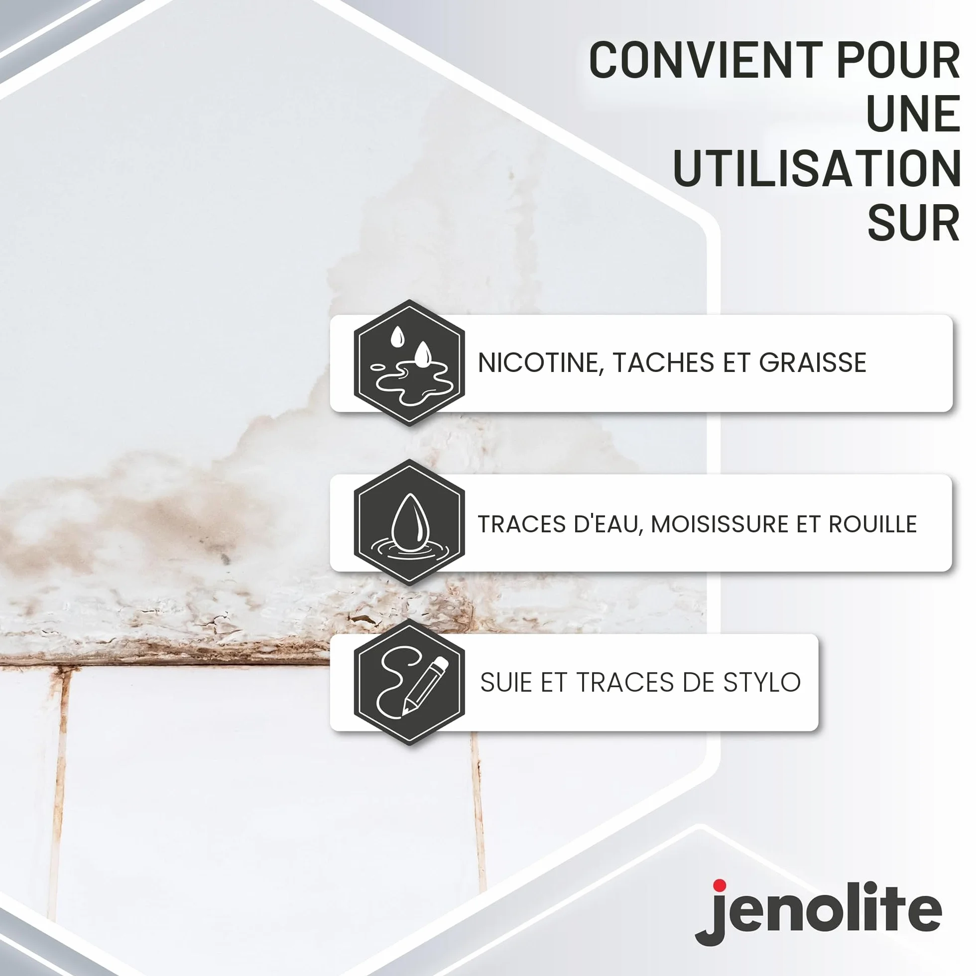 JENOLITE Apprêt Anti-Taches en Spray Blanc 400ml Bloque les taches Sous-couche peinture murs plafonds