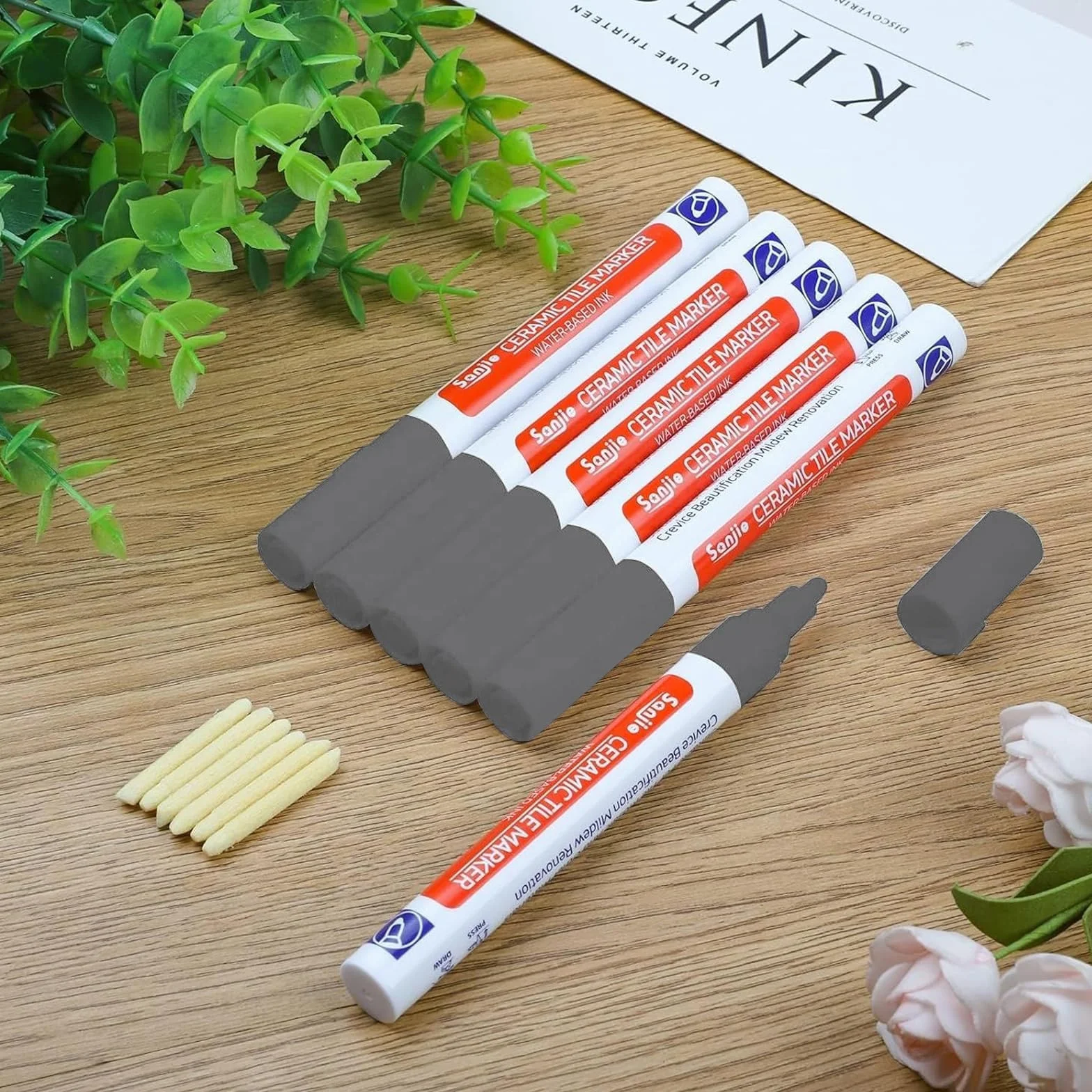 DONQL Stylo Joint Carrelage Gris 6 Pièces avec Pointes de Rechange Rénovateur Coulis