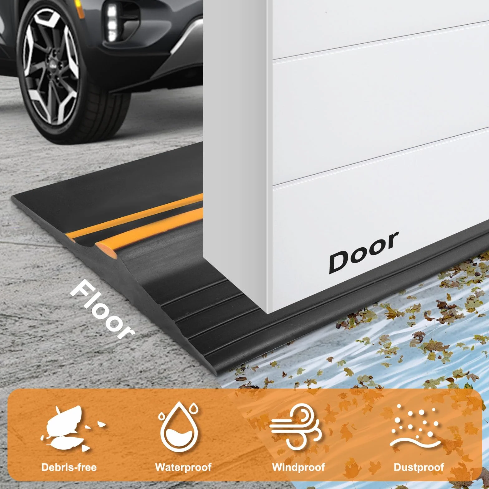 Joint de seuil de porte de garage universel bande d'étanchéité Noir 6m×100mm×25mm