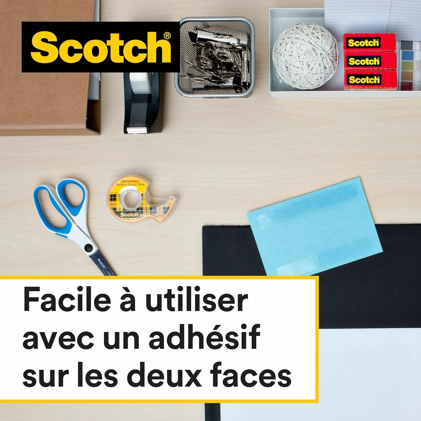 Scotch Ruban Adhésif Double-Face 12,7 mm x 7,89 m sur Dévidoir Manuel