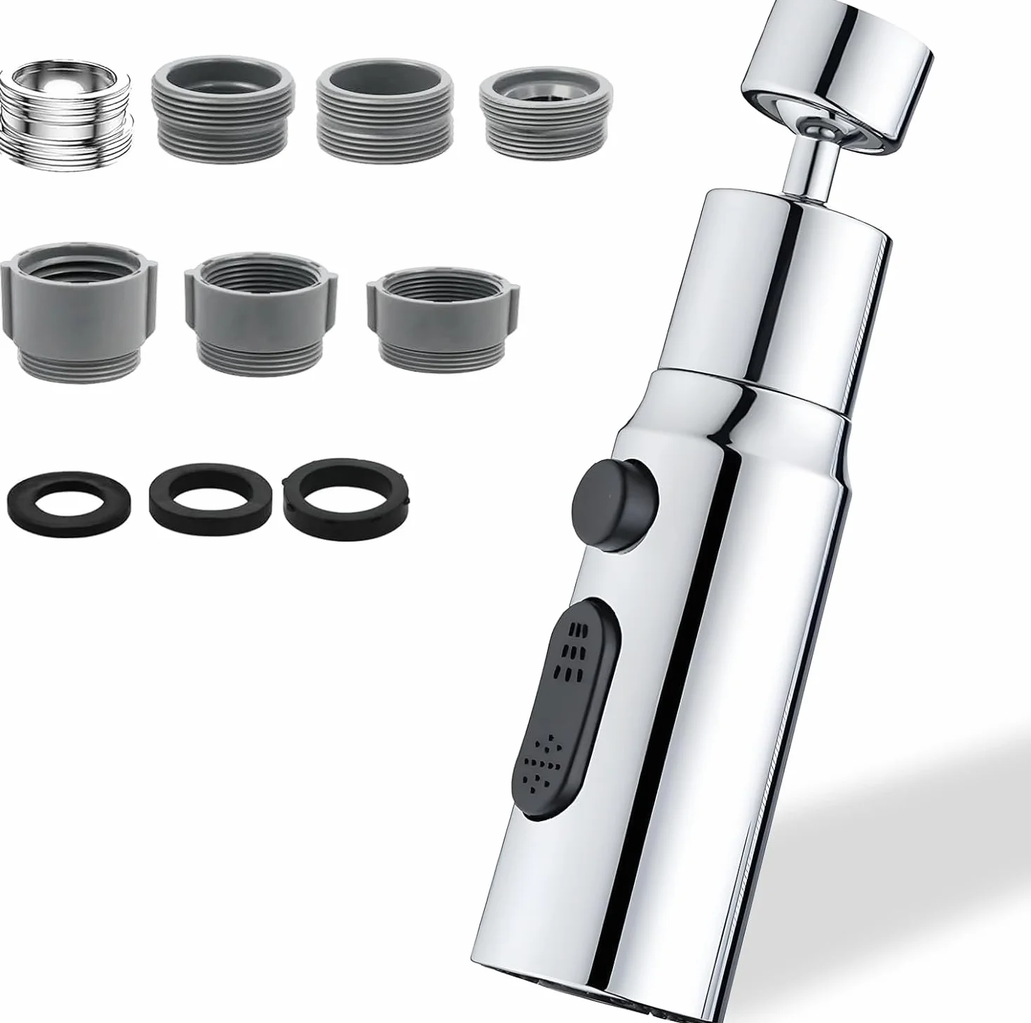 360° Rotatif Douchette Evier Cuisine 3 Modes Mousseur Robinet avec 7 Adaptateur Économiseur