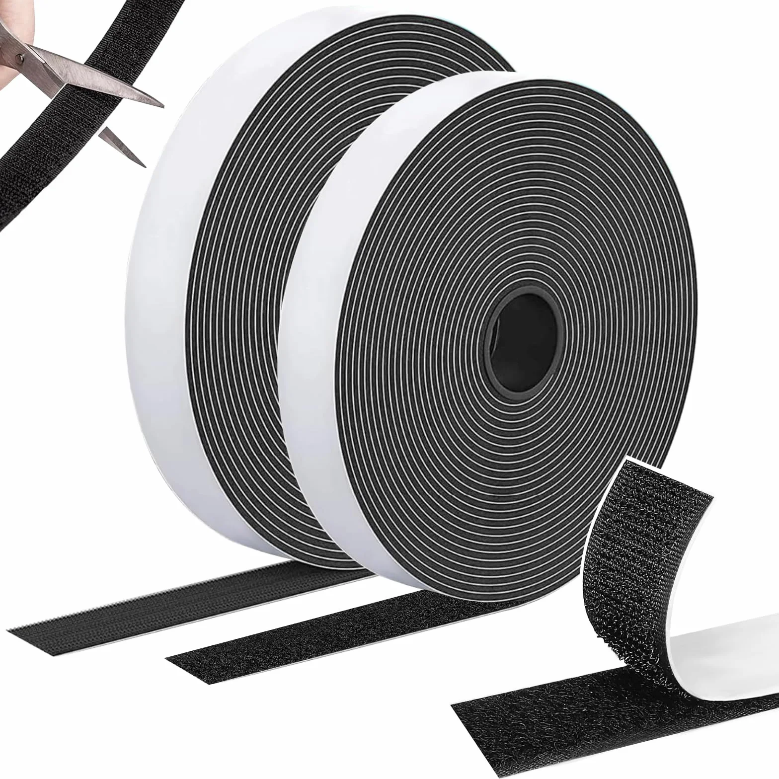 Bande autocollante double face 10 m × 20 mm, extra forte, avec velours et crochet, noir