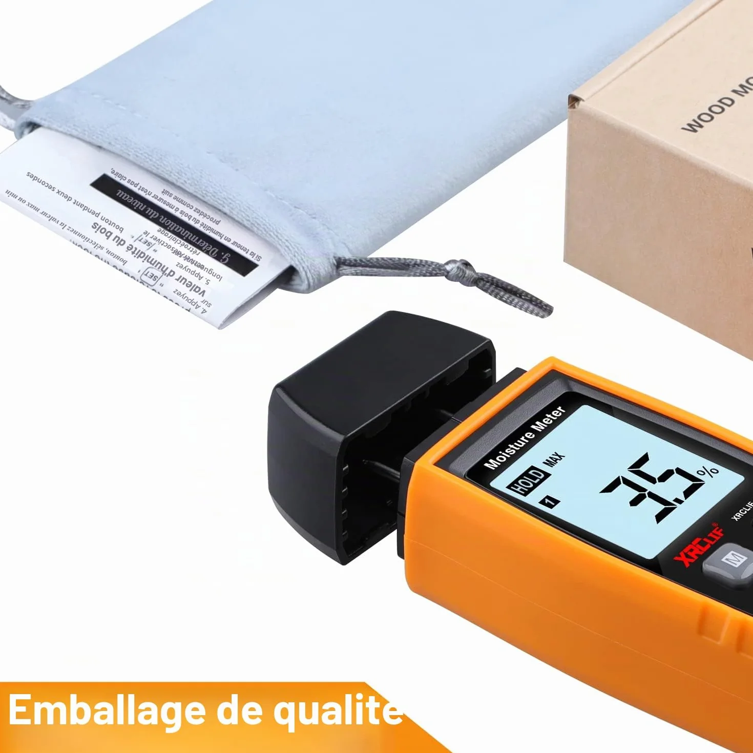 XRCLIF Testeur Humidité Mur & Bois, Compteur de fuites, Détecteur Teneur en eau avec Rétroéclairage LCD