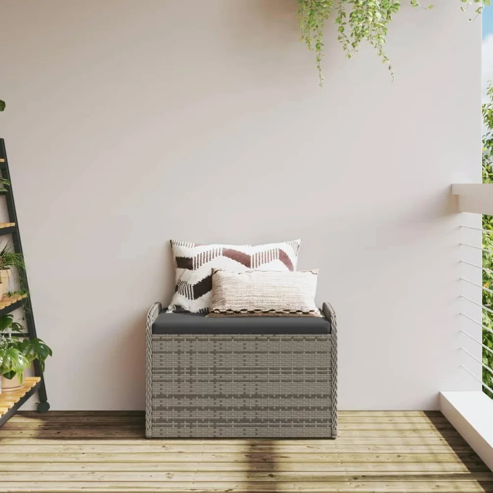 Coffre de Rangement Extérieur 80 cm Résine Tressée Gris avec Coussin
