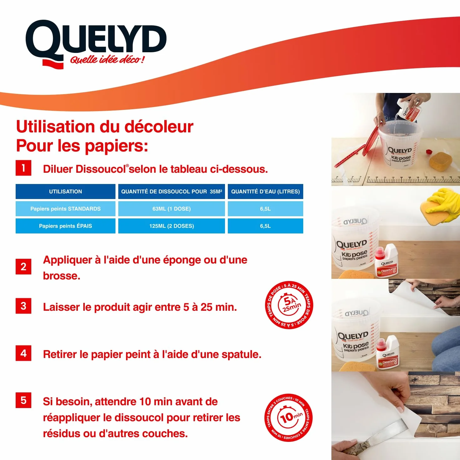 Quelyd Décolleur Papier Peint Dissoucol 500 ml (280 m²) – Efficace en 5 Minutes