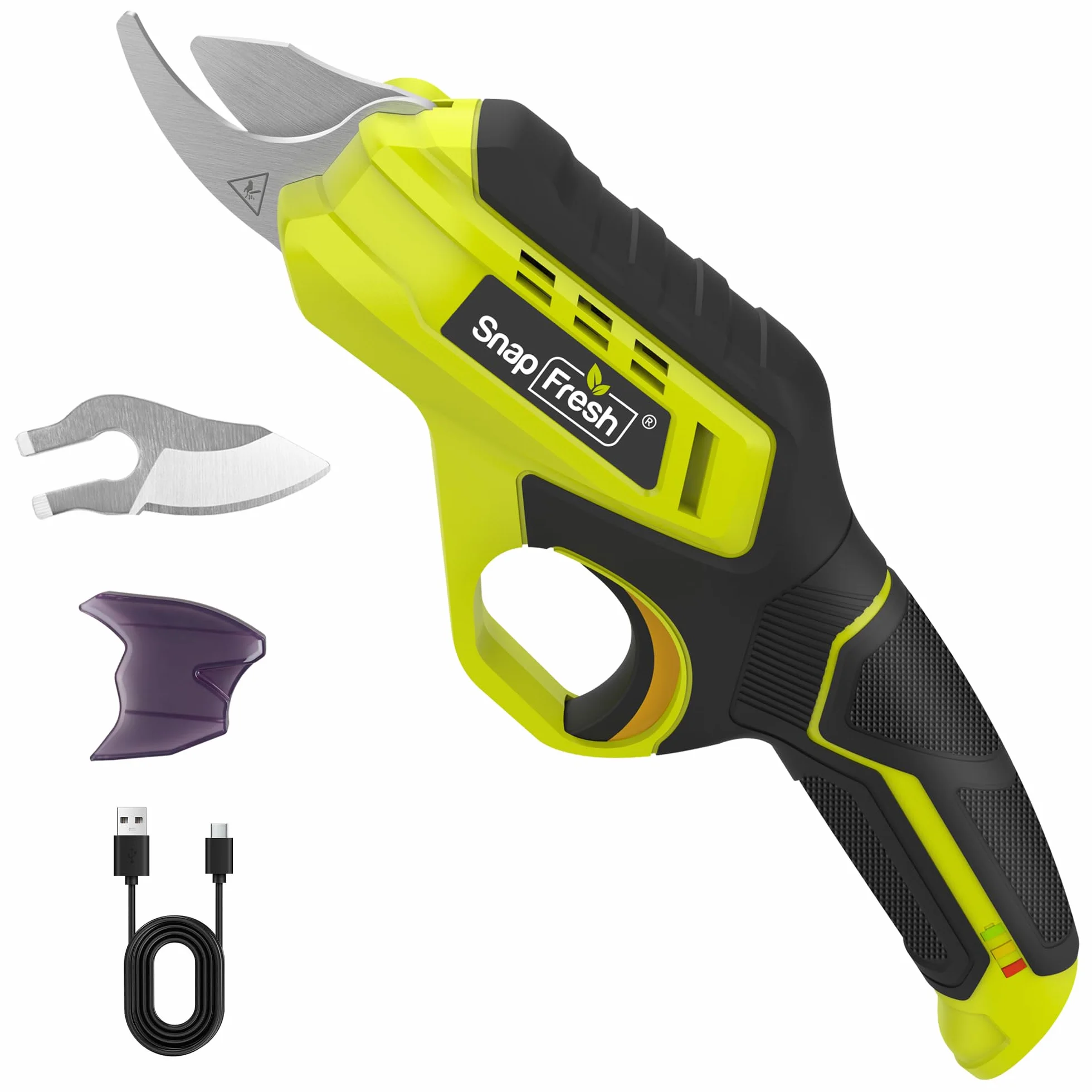 SnapFresh Secateur Electrique Sans Fil avec Batterie 4000 mAh & Lames en acier SK5 (2 Pièces), 1500 Coupes par Charge, Diamètre de Coupe de 18 mm pour Jardins, Branches, Arbres Fruitiers et Vignoble
