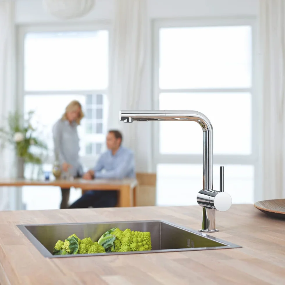 GROHE Minta Robinet de cuisine évier avec douchette extractible, inverseur 2 jets, chromé