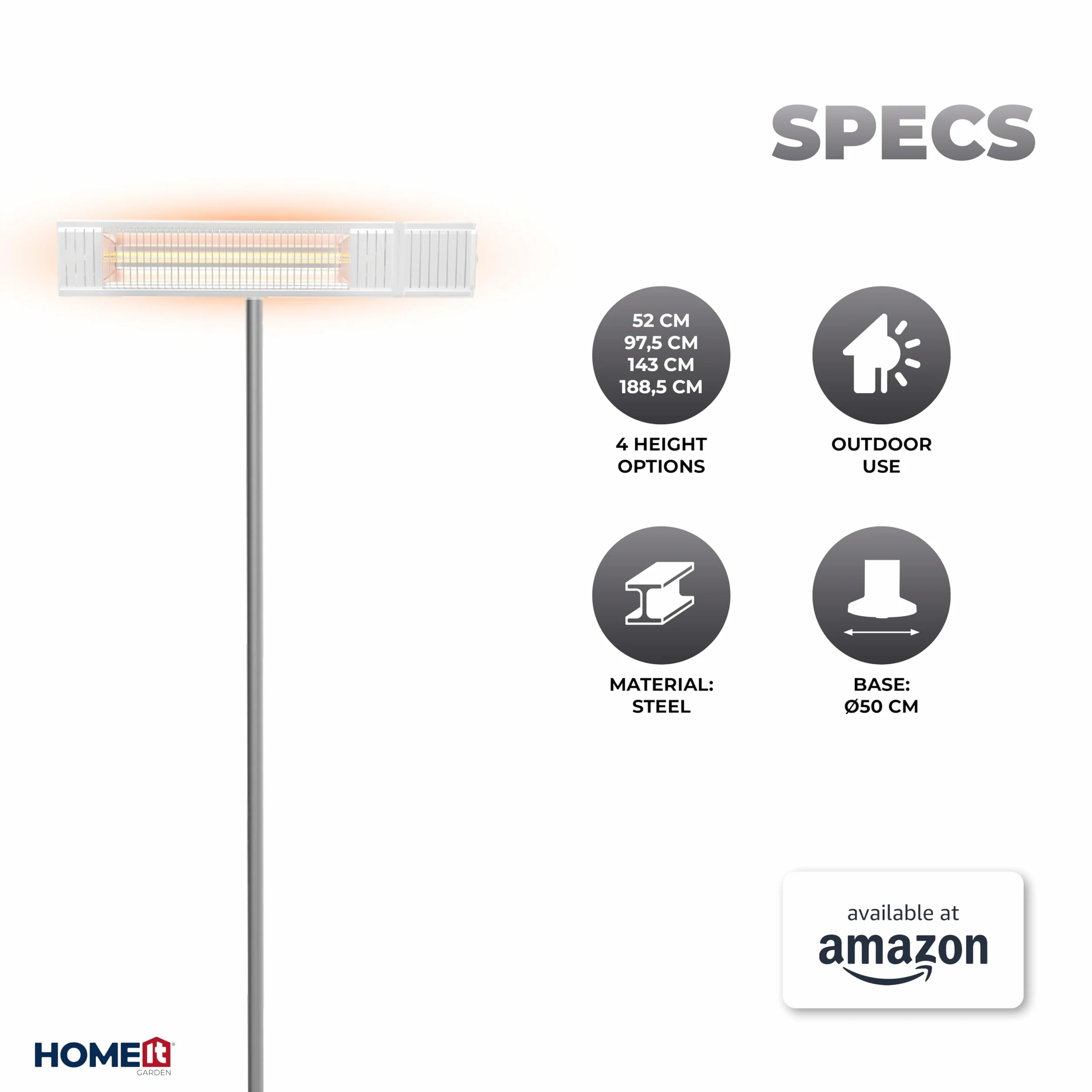 HOME It Support de sol réglable pour chauffage de terrasse 52-188,5 cm Tube acier robuste
