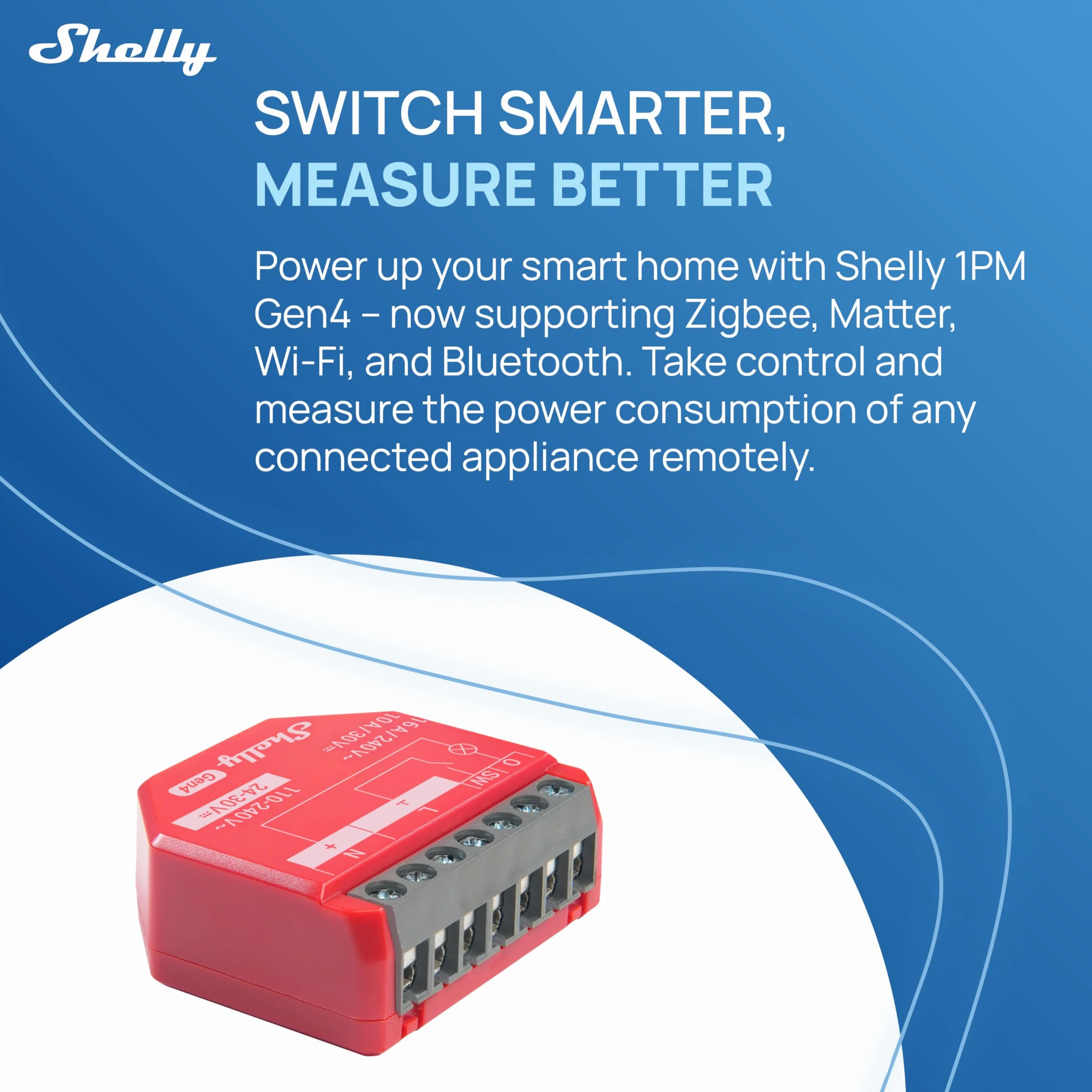 Shelly 1PM Gen4 Interrupteur Matter Zigbee Wi-Fi 1 Canal 16A Mesure Consommation Électrique Lot de 2