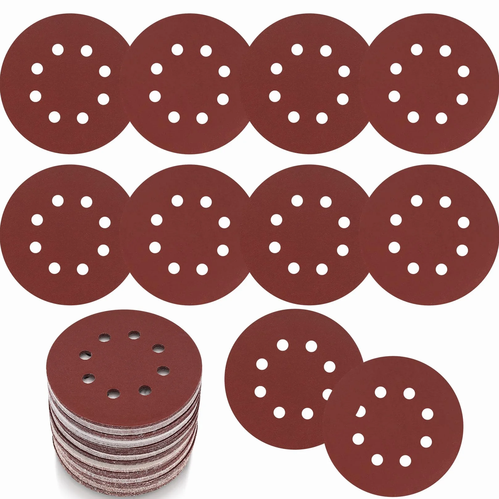 Disques Abrasifs 125 mm 5 Pouces Grain 80 8 Trous Papier Abrasif pour Ponceuse Orbitale