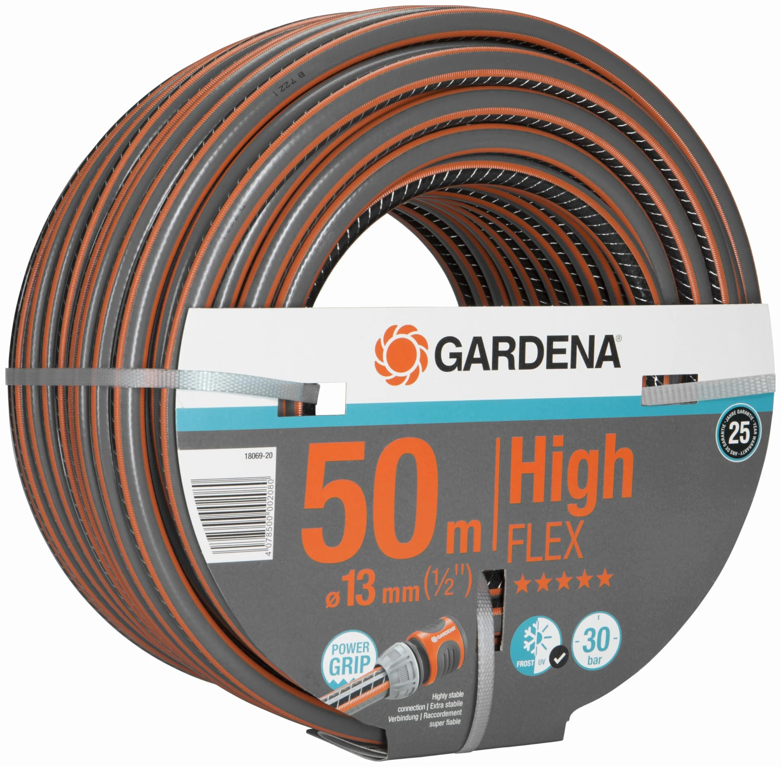 Gardena Tuyau Highflex Comfort 13 mm 1/2 Pouce 50 m Tuyau de jardin 30 bars Résistant aux UV