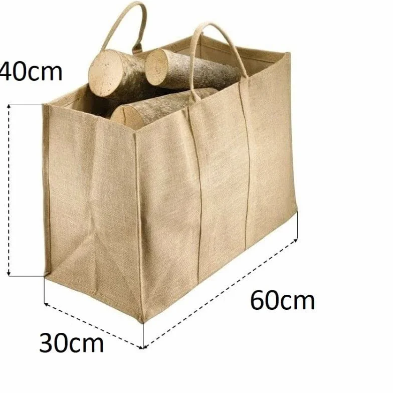 Sac à bûches marron en toile de jute plastifié 30x60x40cm