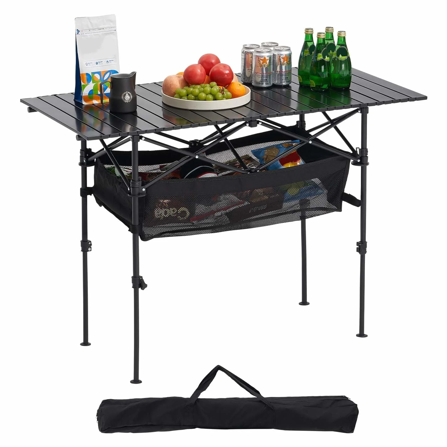 VEVOR Table de Camping Pliante 120x55 cm Aluminium Hauteur Réglable Noir