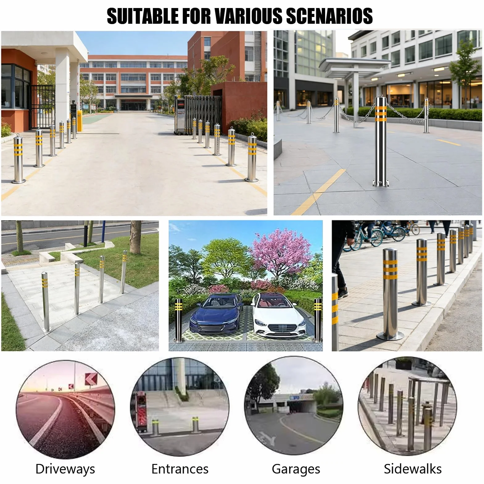 Bornes de stationnement en acier inoxydable réfléchissant lot de 2 pour barrière de route