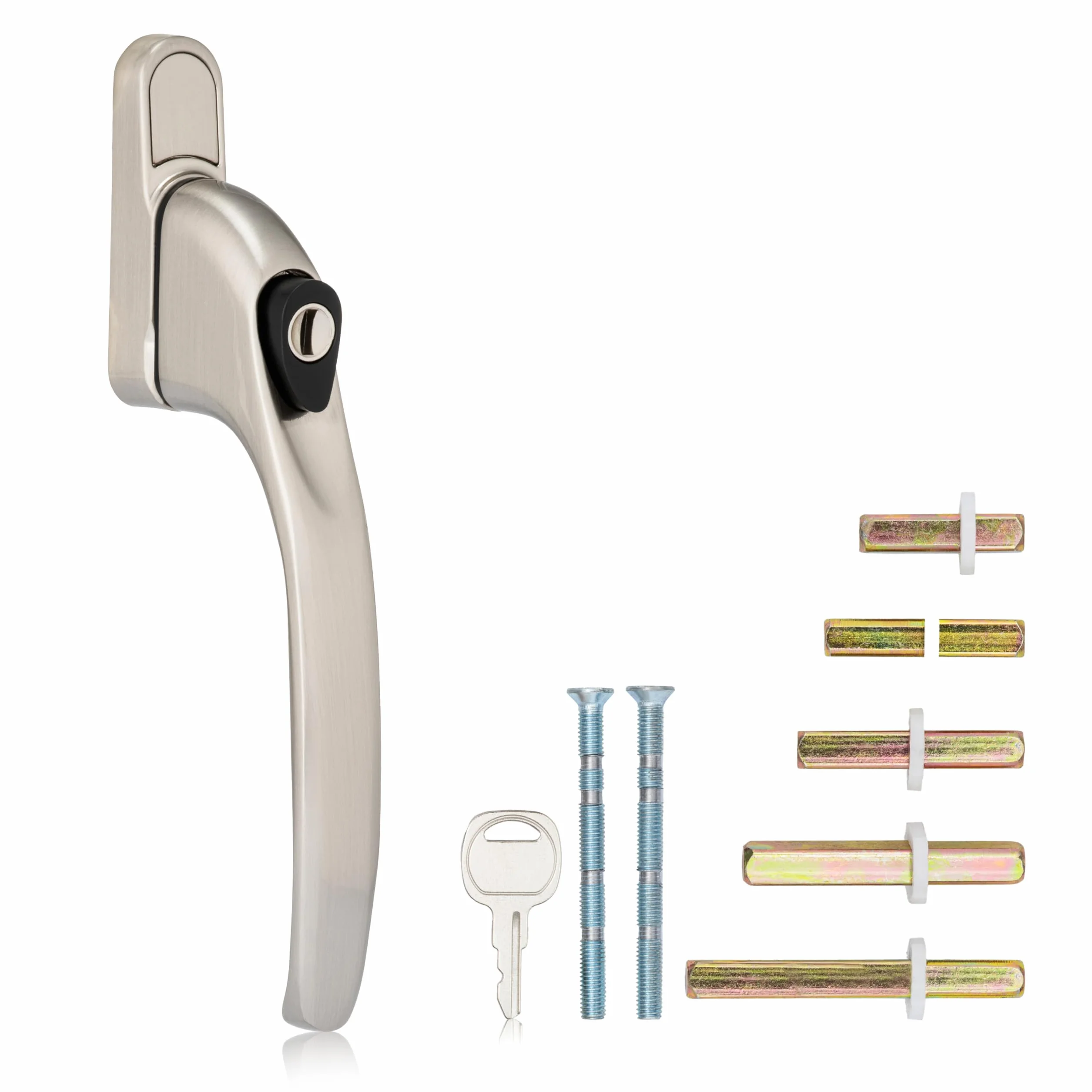 XFORT Kit D'Installation Poignée De Fenêtre Droite À Clé Chrome Satiné Poignée De Rechange Pour Fenêtre PVC-U Verrouillable Universelle