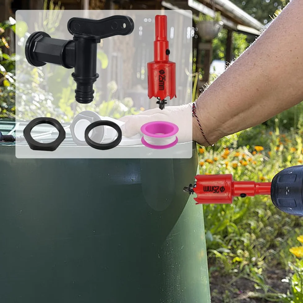 Robinet de Cuve en Plastique 2 Pièces Adaptateur Tuyau Arrosage 3/4 Récupérateur Eau de Pluie