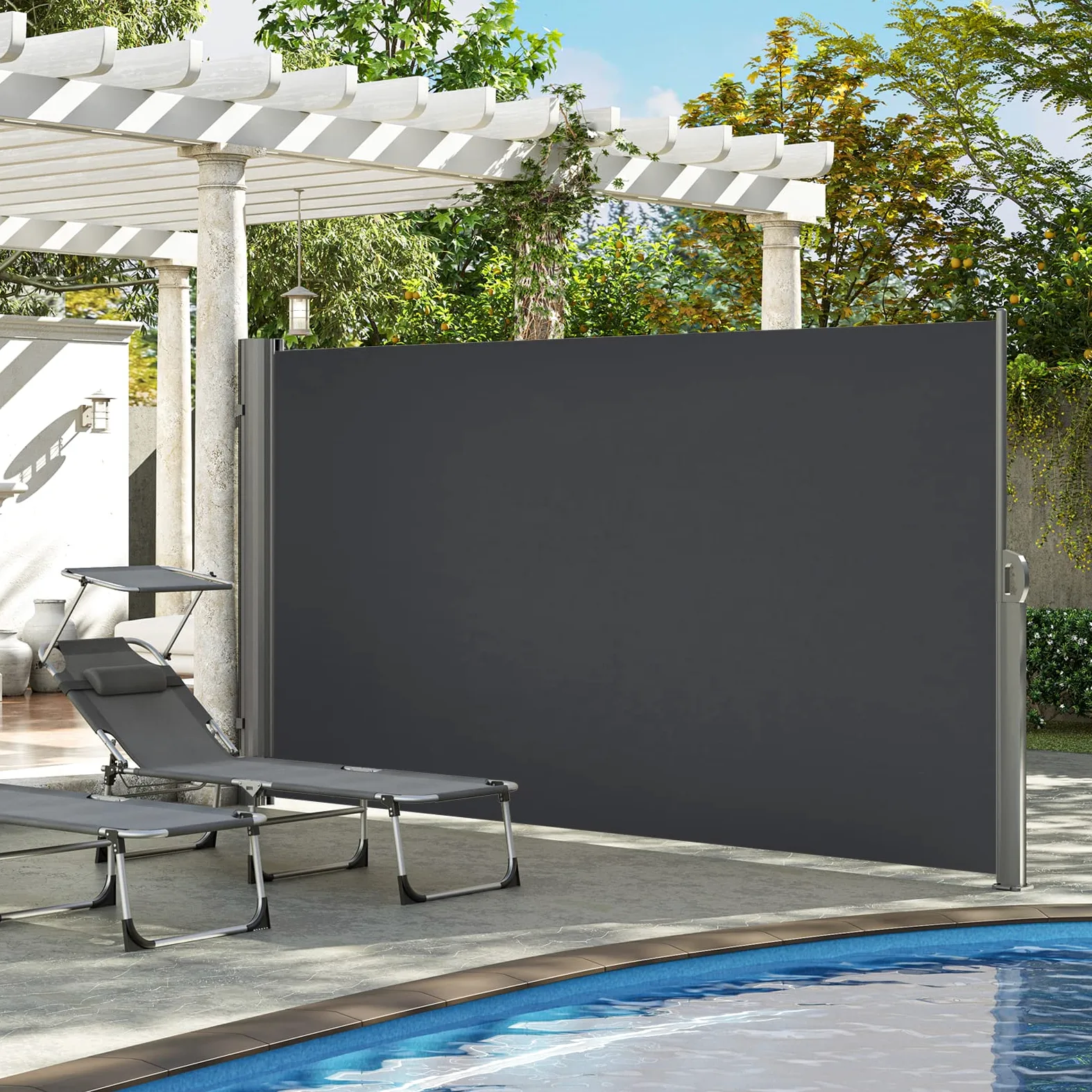 LARMNEE 160 x 450 cm (H x L) Store latéral, Brise-Vue Rétractable pour Jardin, Balcon, Terrasse, Auvent Latéral, Pare-Soleil, Gris foncé EGY1645BP02