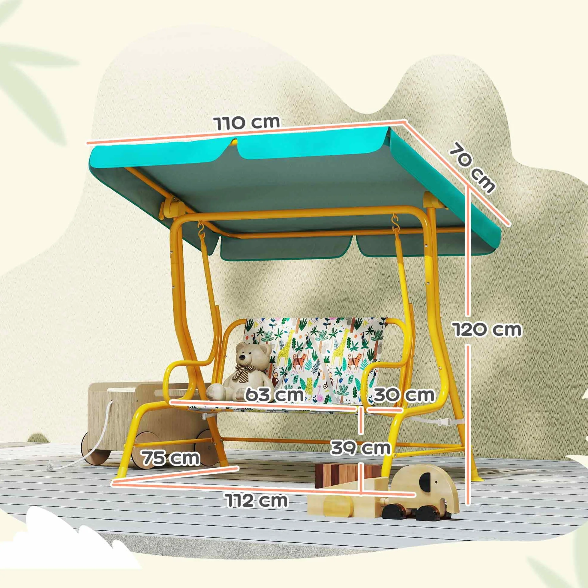 AIYAPLAY Balançoire Hollywood pour Enfants 2 Places avec Pare-Soleil réglable, Ceinture de sécurité, Banc de Jardin